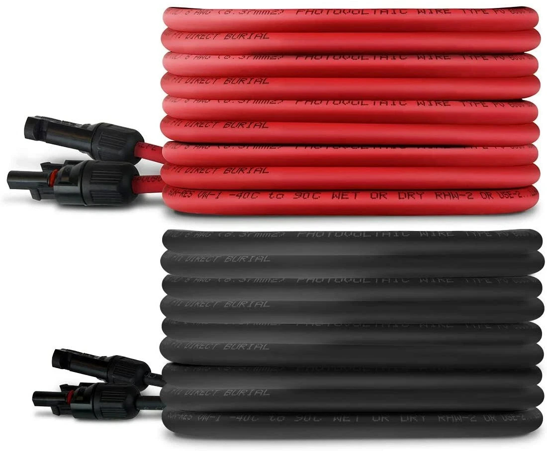 TEMCo 8 AWG Solar Panel Extension Cable - 100 Feet Black + 100 Feet Red - NEW