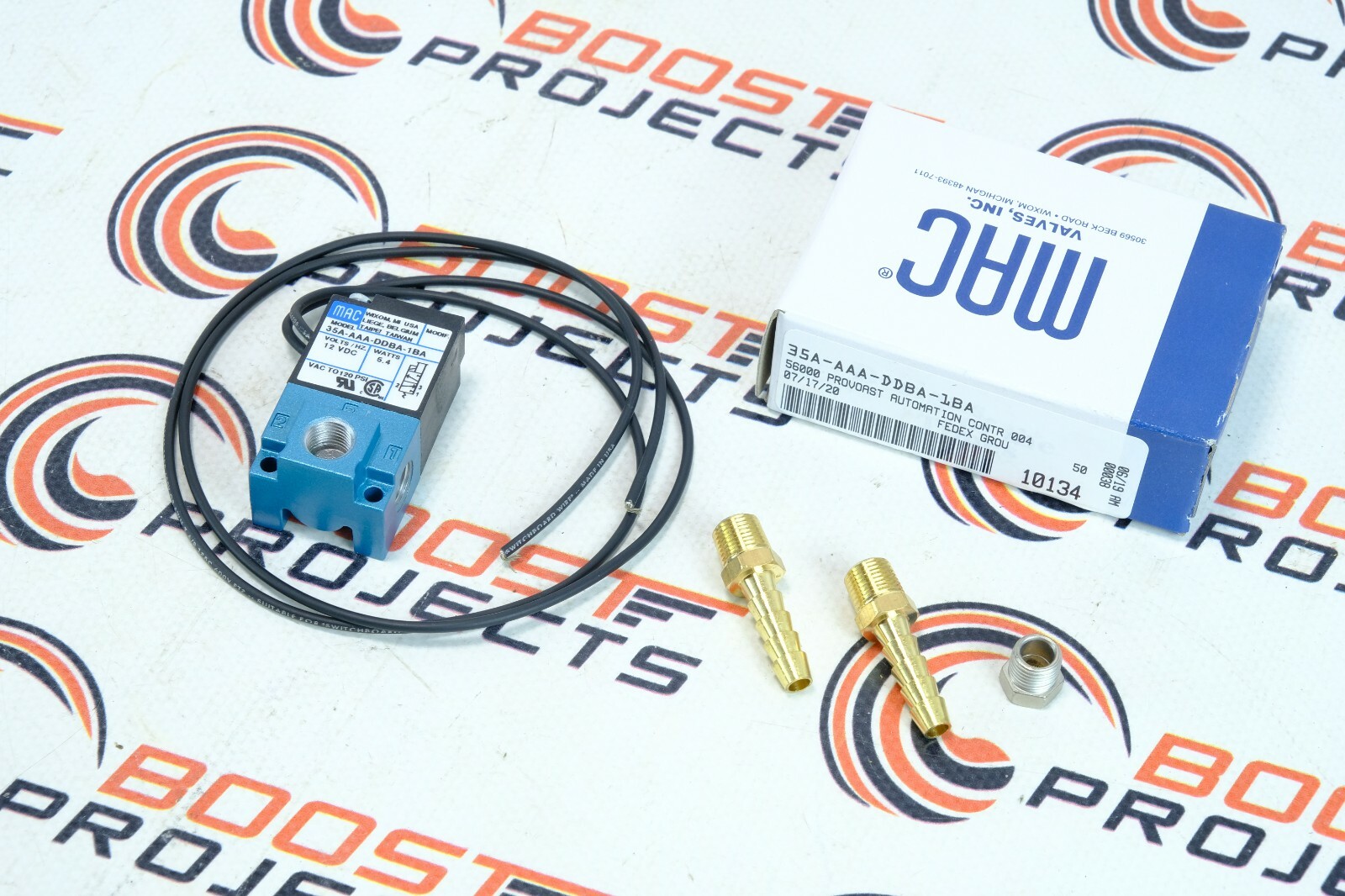 MAC 3 Port 5.4W Electronic Boost Control Solenoid Valve + Barbed Brass Fittings MAC 3 Port 5.4W Electronic Boost Control Solenoid Valve + Barbed Brass Fittings