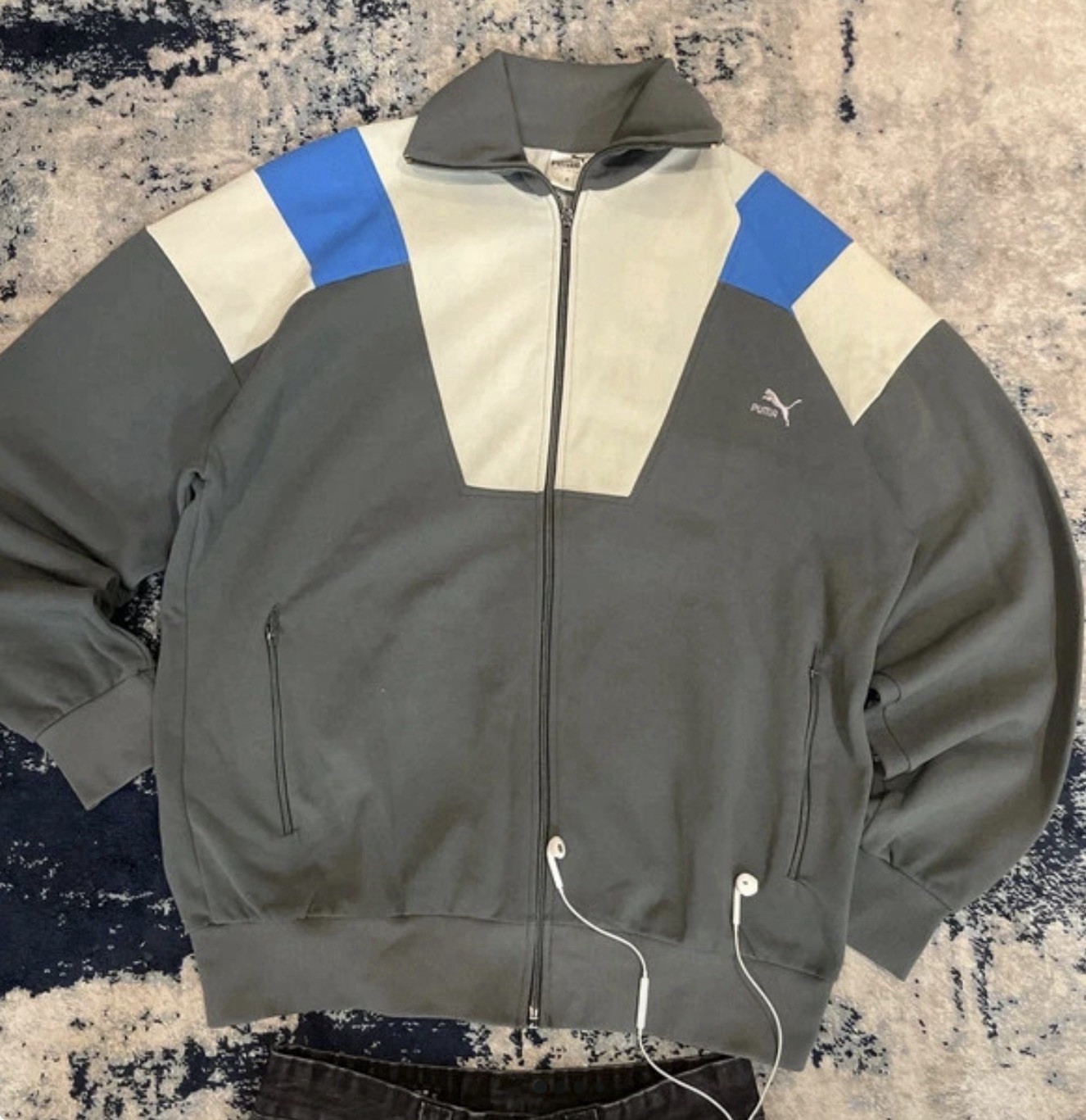 Vintage 90s Puma Track Jacket Mens XL Grey/White Very Good Condition