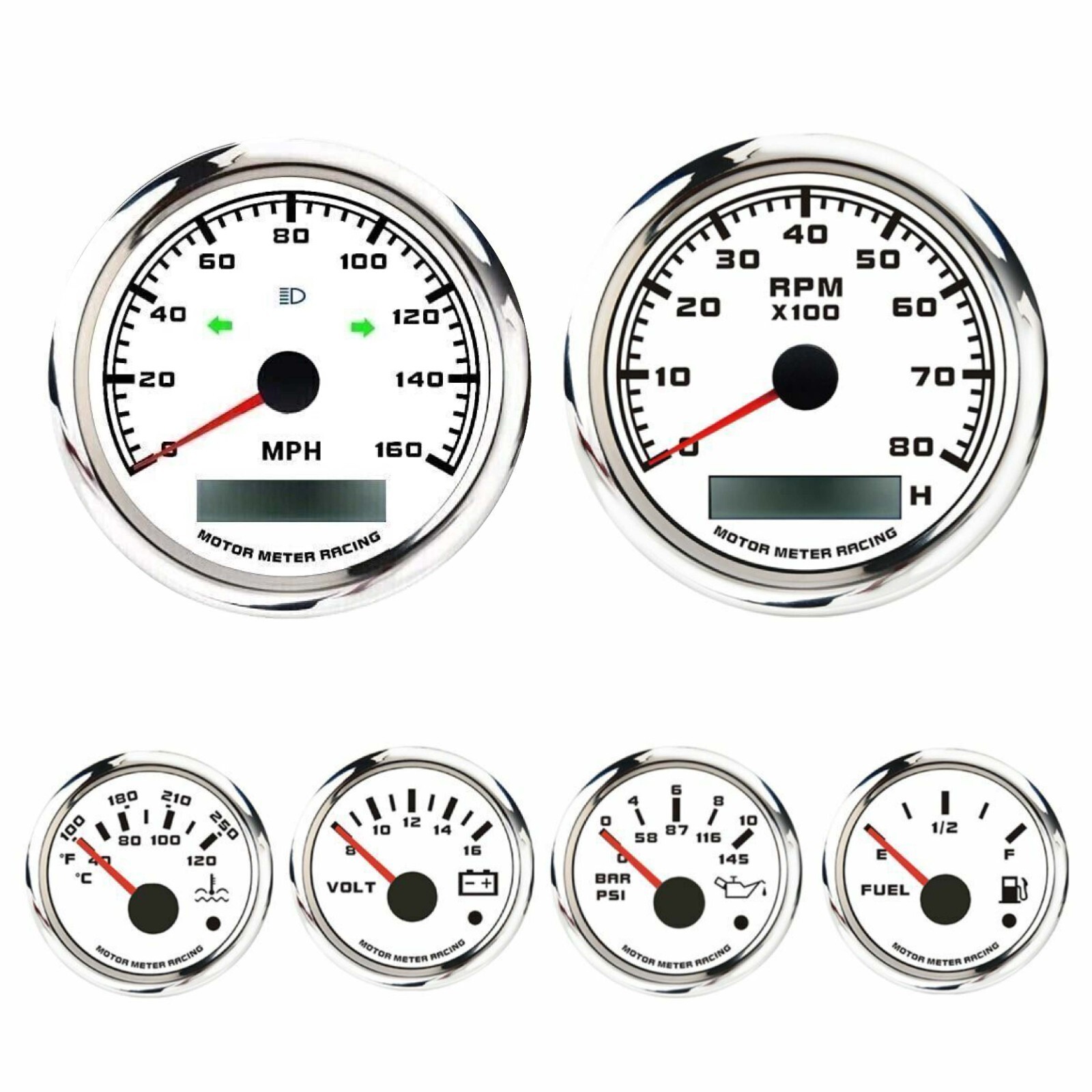 W PRO 6 Gauge Set 85mm GPS Speedometer 160 MPH Turn Signal High Beam Waterproof