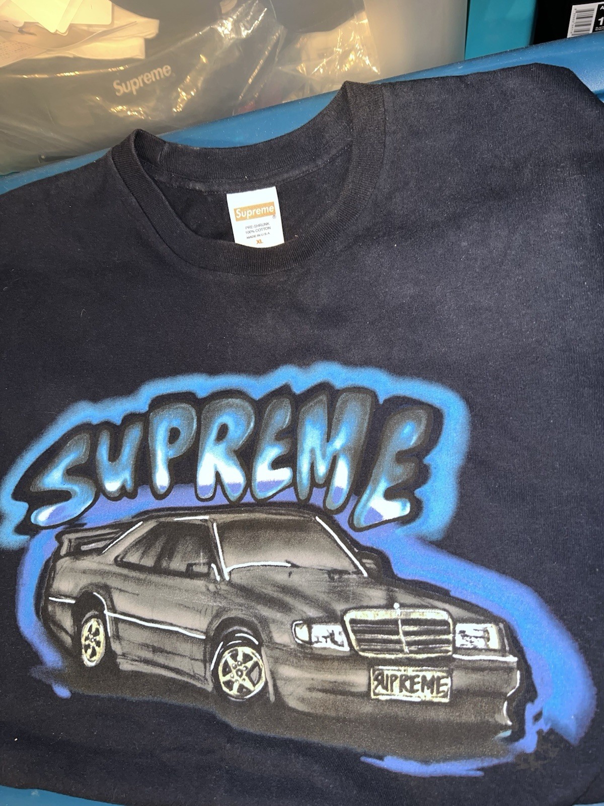 2014 Supreme Mercedes 190e Benz Tee Shirt Navy Blue SS14 Size X-Large Rare