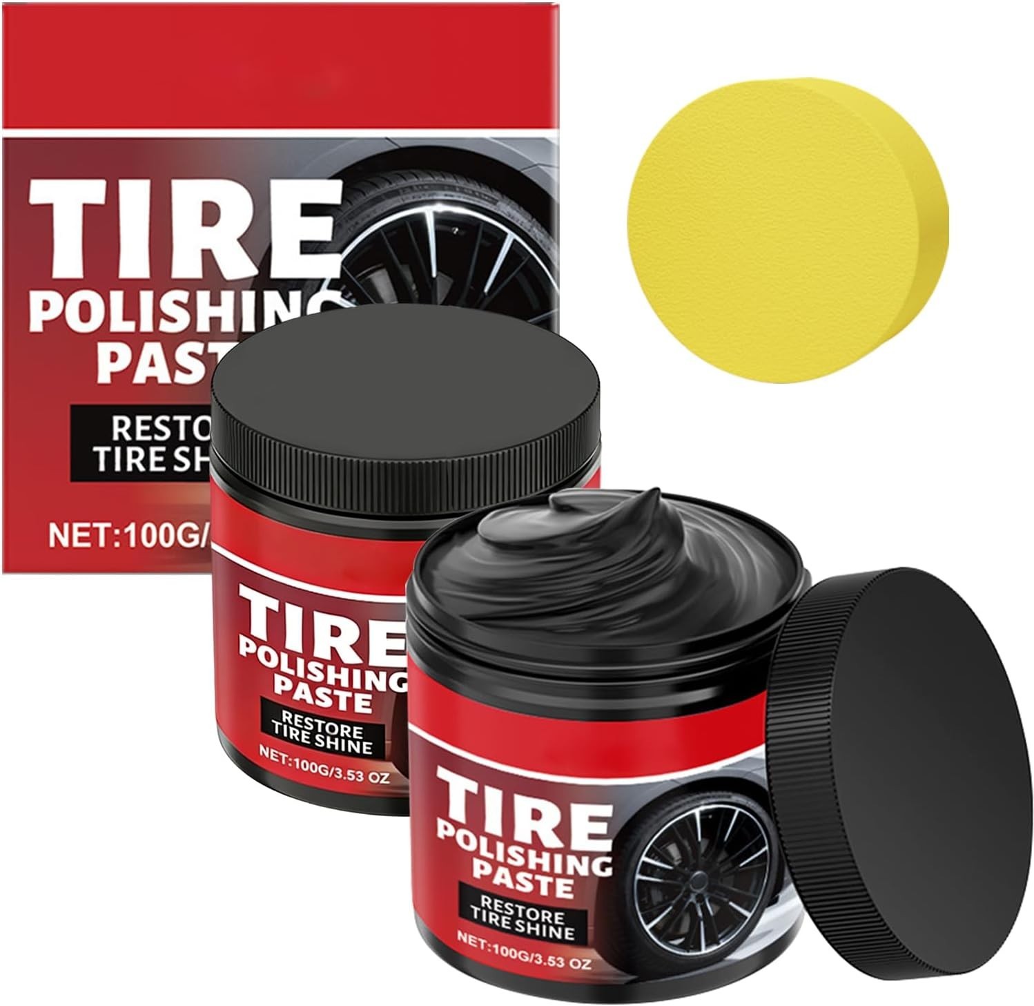 2PCS Car Tire Shine Paste with Sponge Long Lasting Wet Gloss Tire Dressing