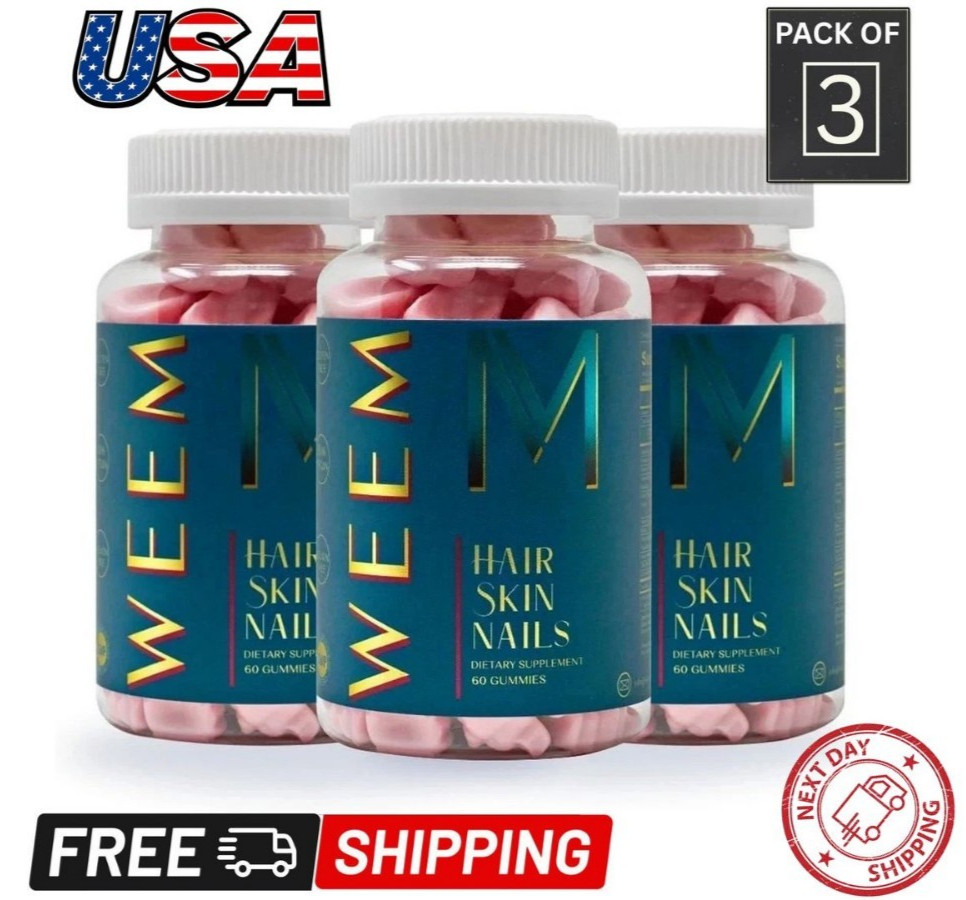 3-Pack WEEM Hair Skin and Nails Gummies Biotin Vitamins Healthy Hair Exp 11/28