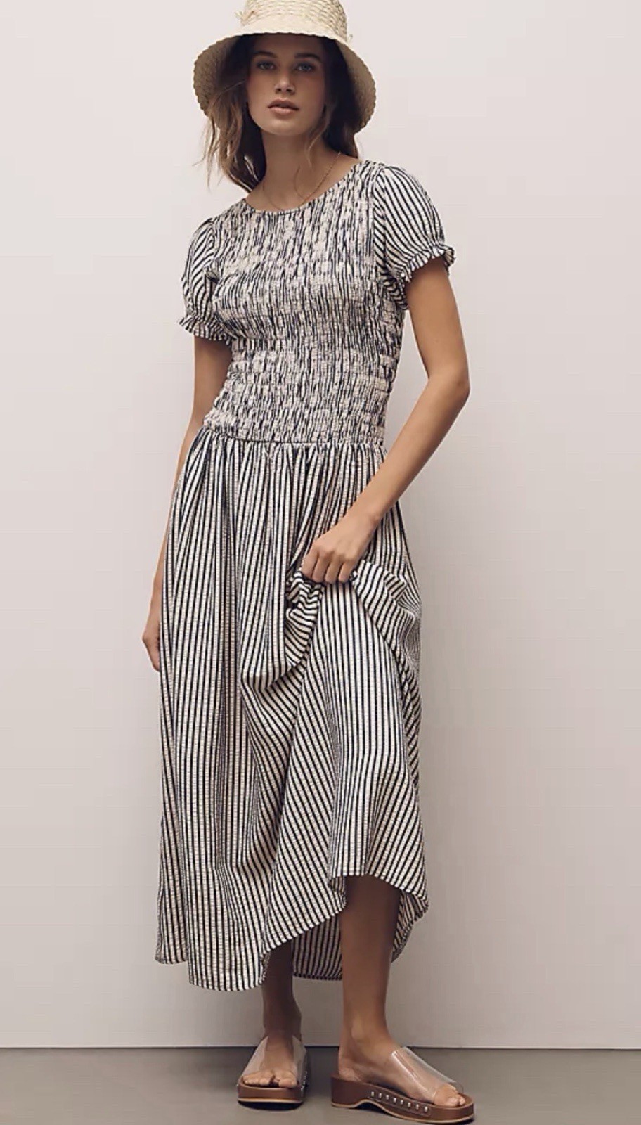 Anthropologie Maeve Midi Dress Margie Smocked Blue Stripe Preppy Vacay Small NWT