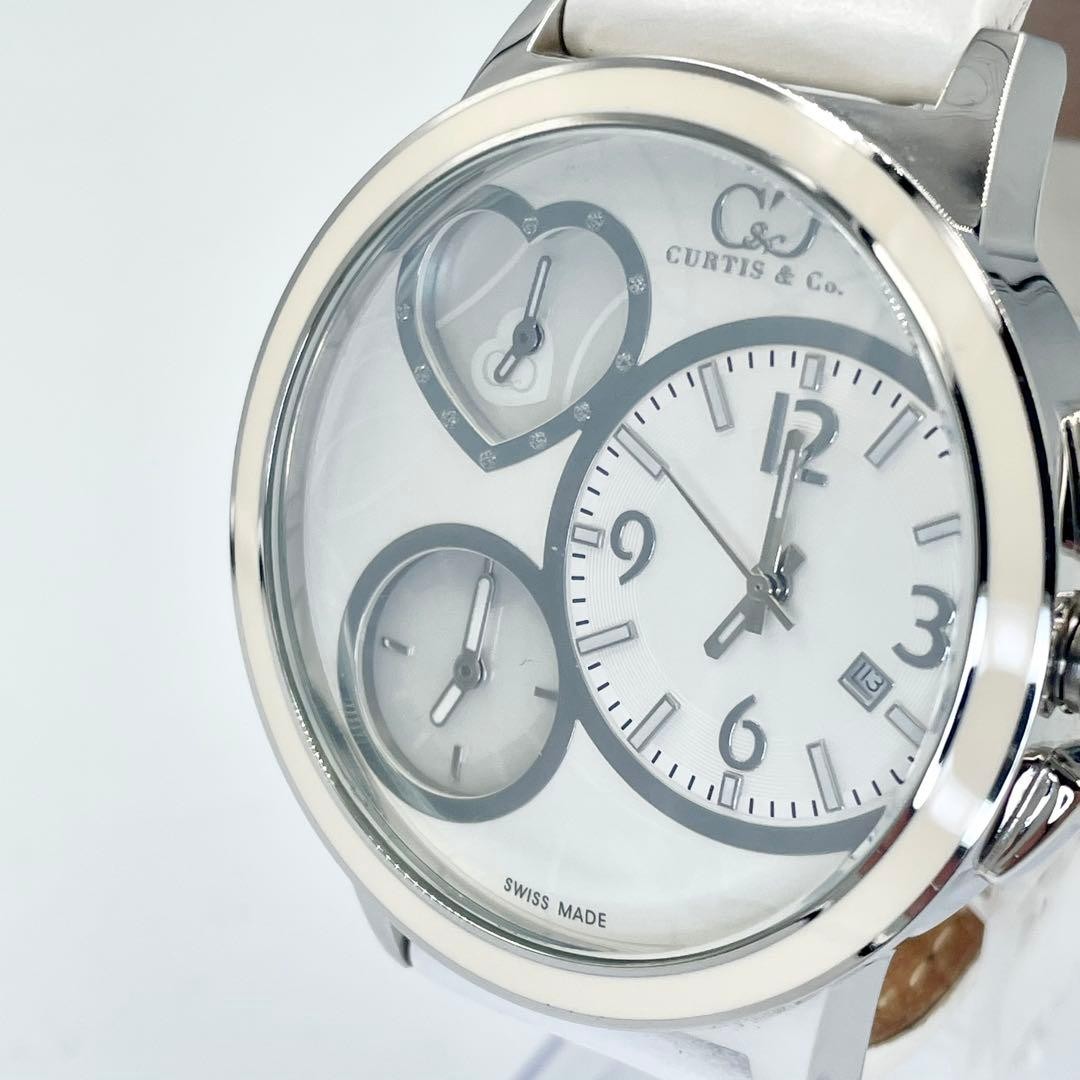 Curtis Big Time Love Watch Quartz 3 Time Zones White Dial Genuine Belt Excellent Curtis Big Time Love Watch Quartz 3 Time Zones White Dial Genuine Belt Excellent