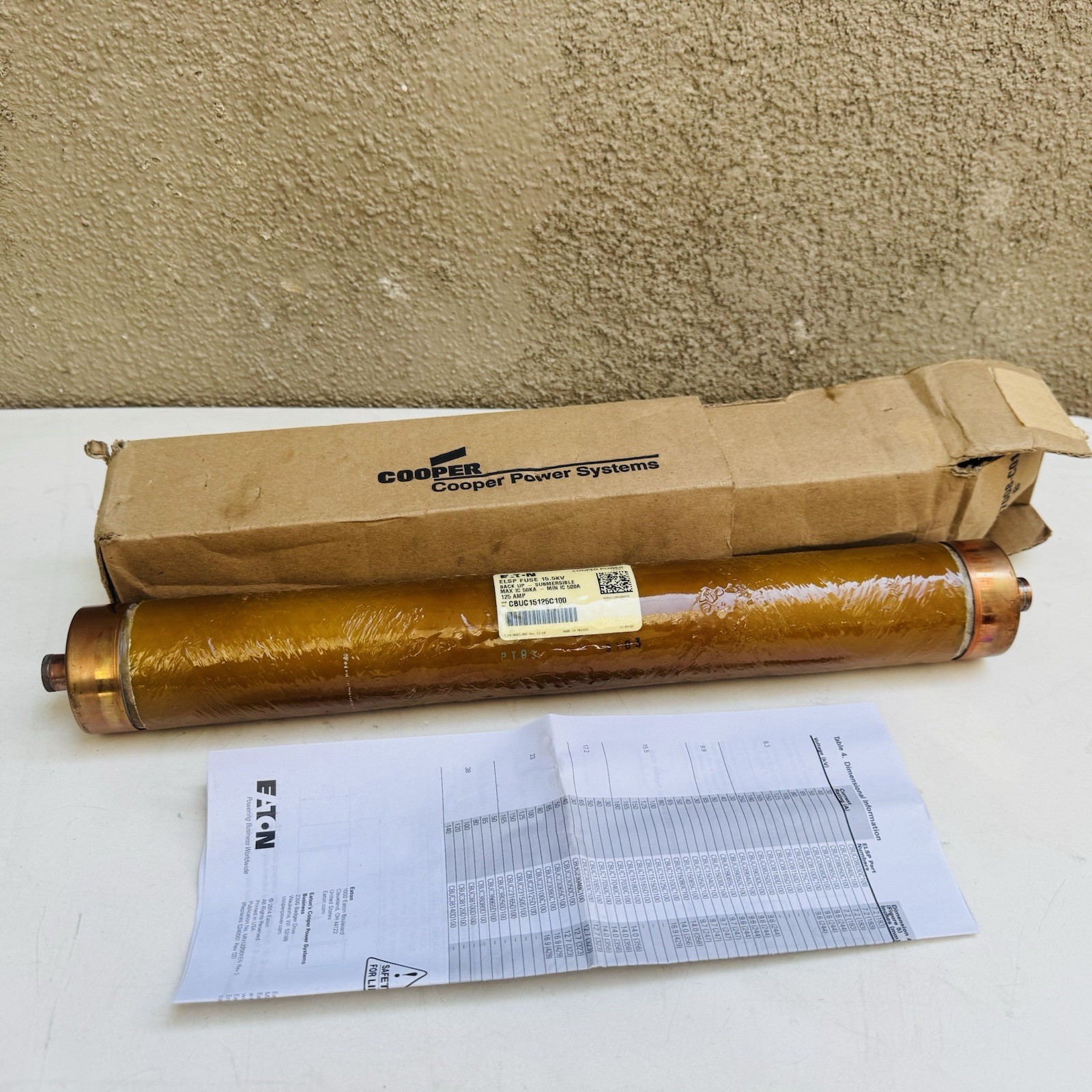 CBUC15125C100 Eaton Cooper Power ELSP Fuse Backup Submersible 15.5kV, 125 AMP