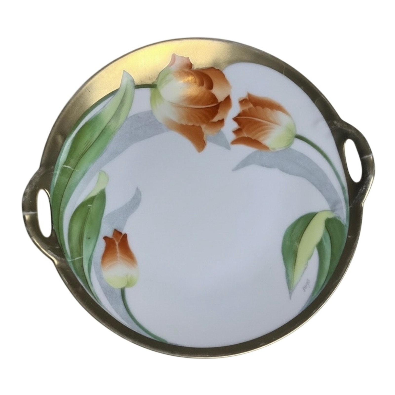 Antique PT Tirschenreuth Porcelain Hand Painted Tulip Plate Gold Trim Decor 9”