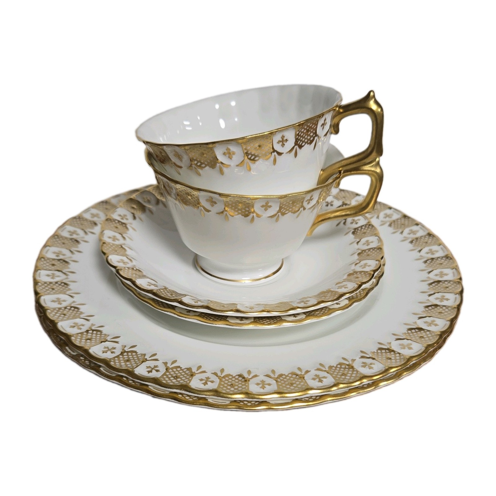 Vintage Royal Crown Derby England Heraldic Gold A1066 Tea Cup & Saucer Trio Sets