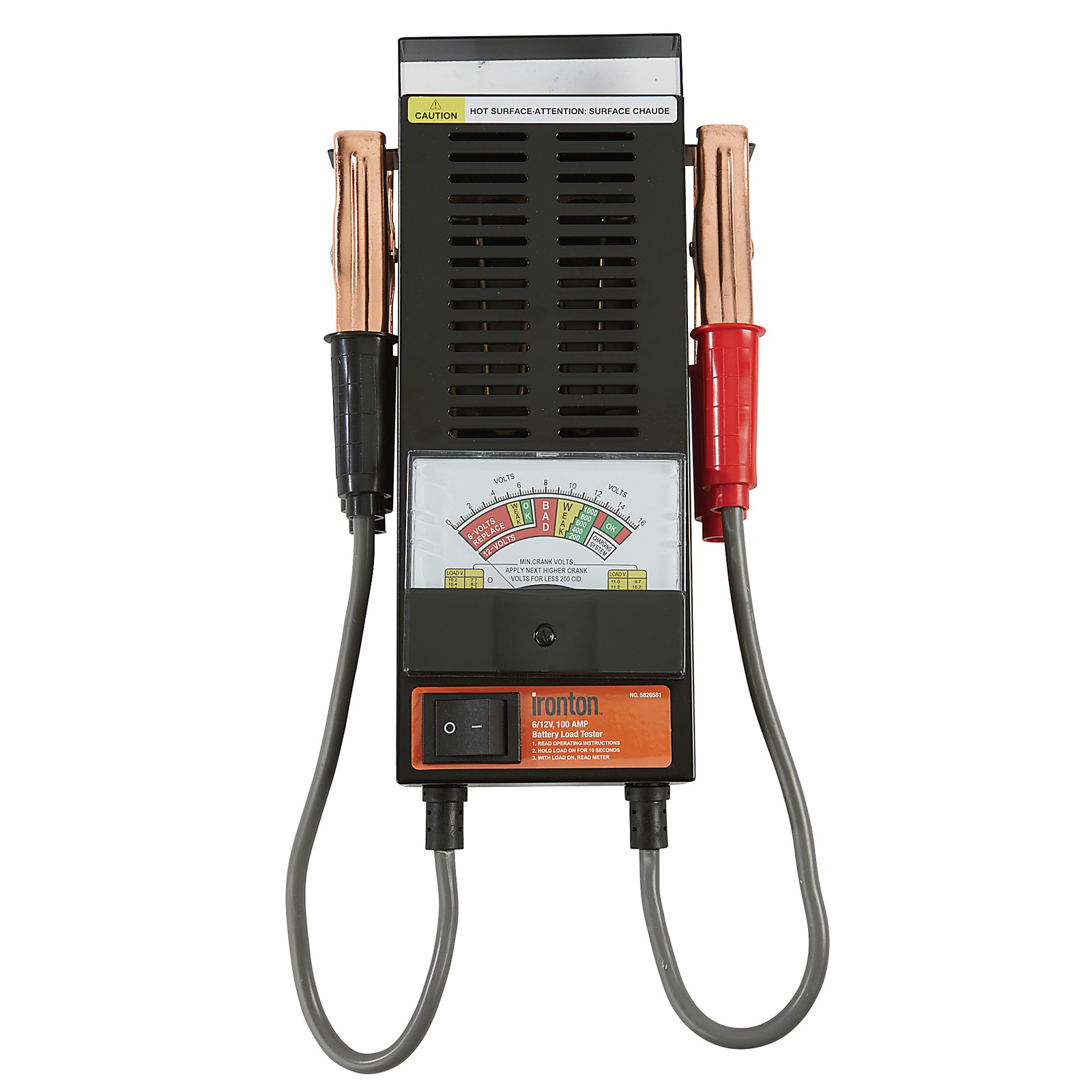 Ironton 12V Automotive Battery Load Tester, 100 Amp, 6V/12V, 200–1000 CCA Range