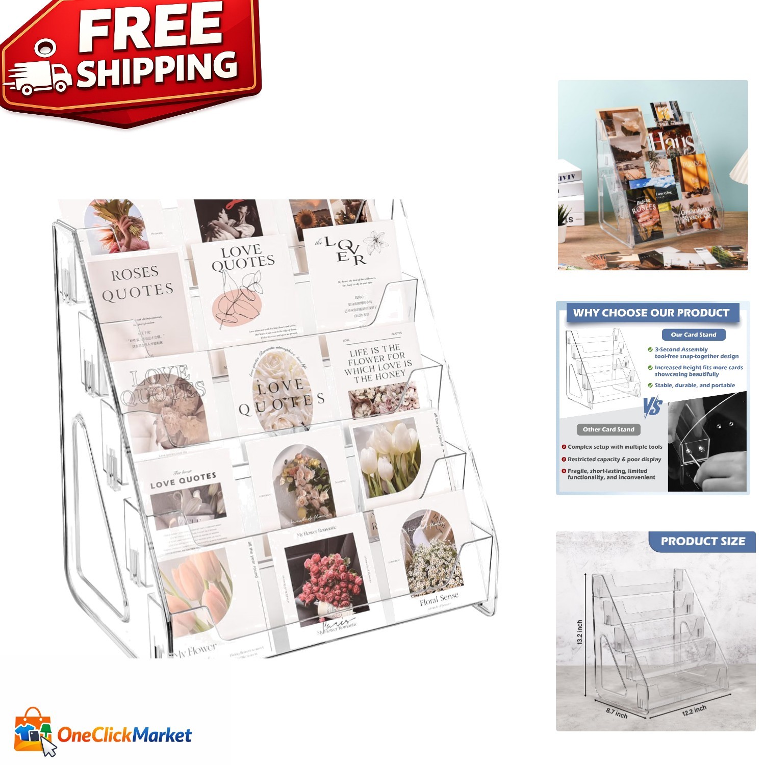 Elegant 5-Tier Acrylic Display Stand - Perfect for Cards, Brochures & Stickers