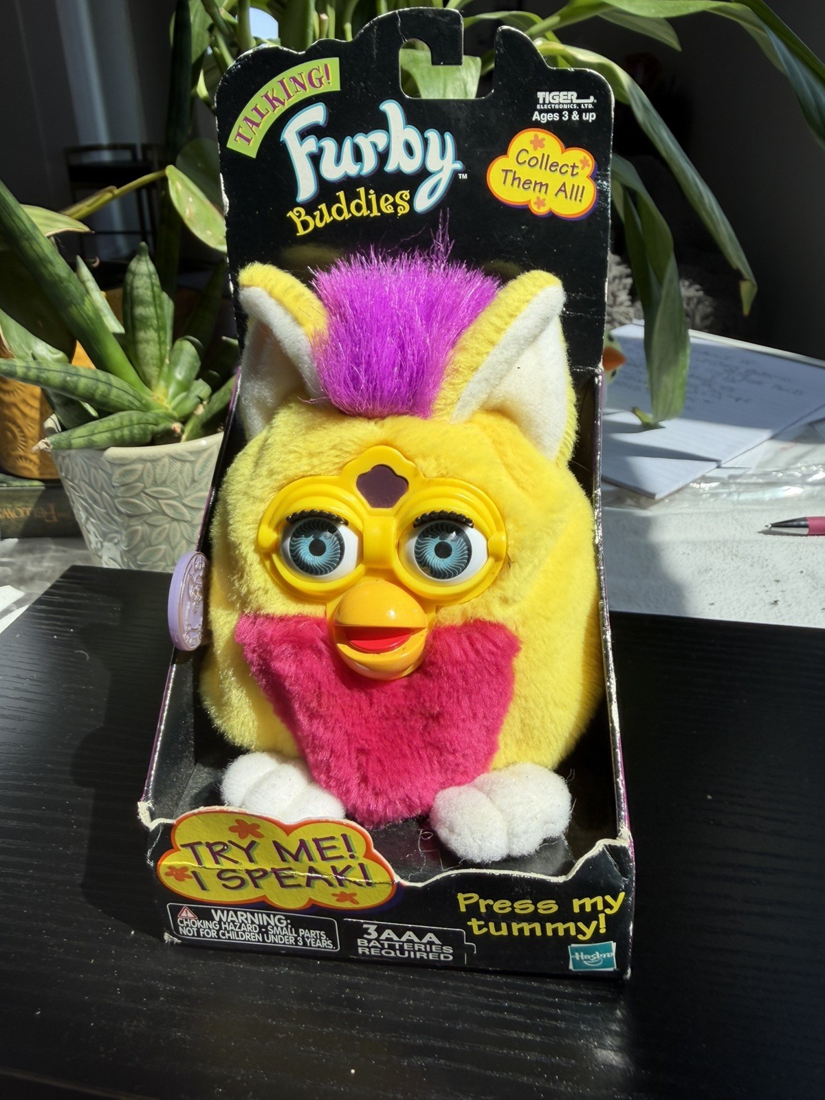 WORKING Vintage 1999 Talking Furby Buddies Yellow Pink Purple Tiger Hasbro NIB