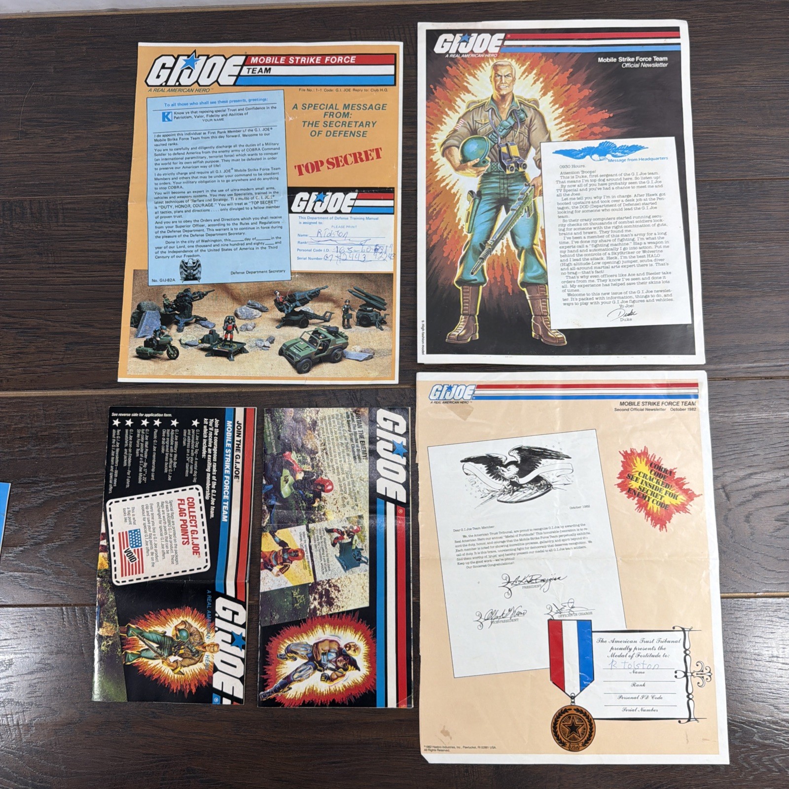 1983 Mobile Strike Force Membership News Letter & Paper Work Vintage GI Joe