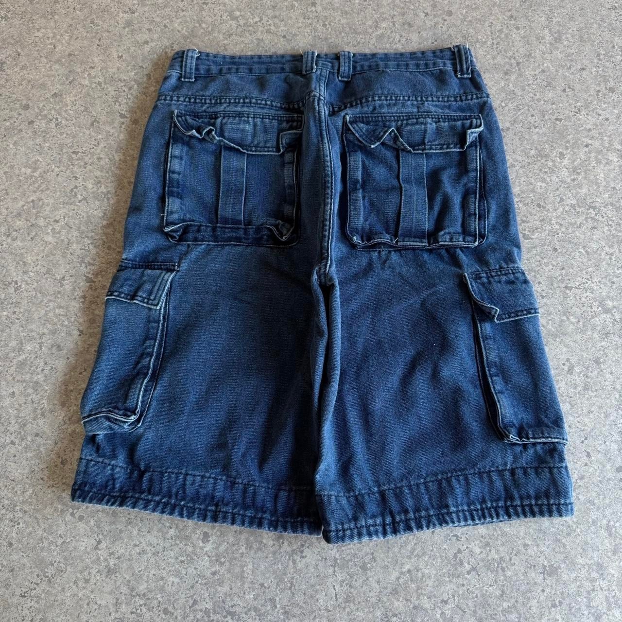 Vintage Y2K Baggy Wide Leg Skater Cargo Shorts Navy Blue Denim Mens Size 34