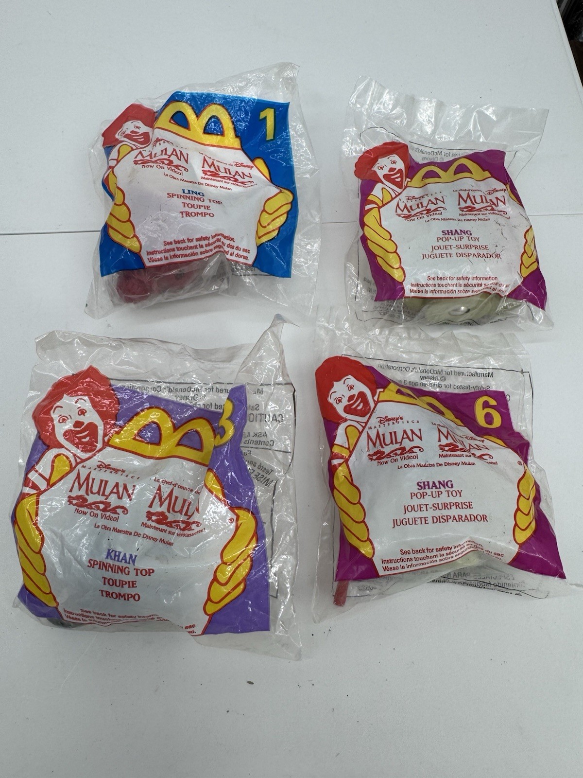 1999 McDonald\'s Disney Mulan Happy Meal Toys Lot of 4 Sealed Ling Khan Shang