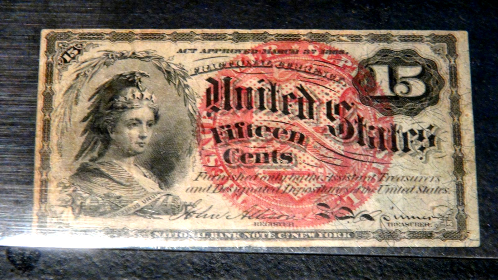 FR  1267 - Fourth Issue 15 Cents Bust of Columbia US Fractional Currency Note