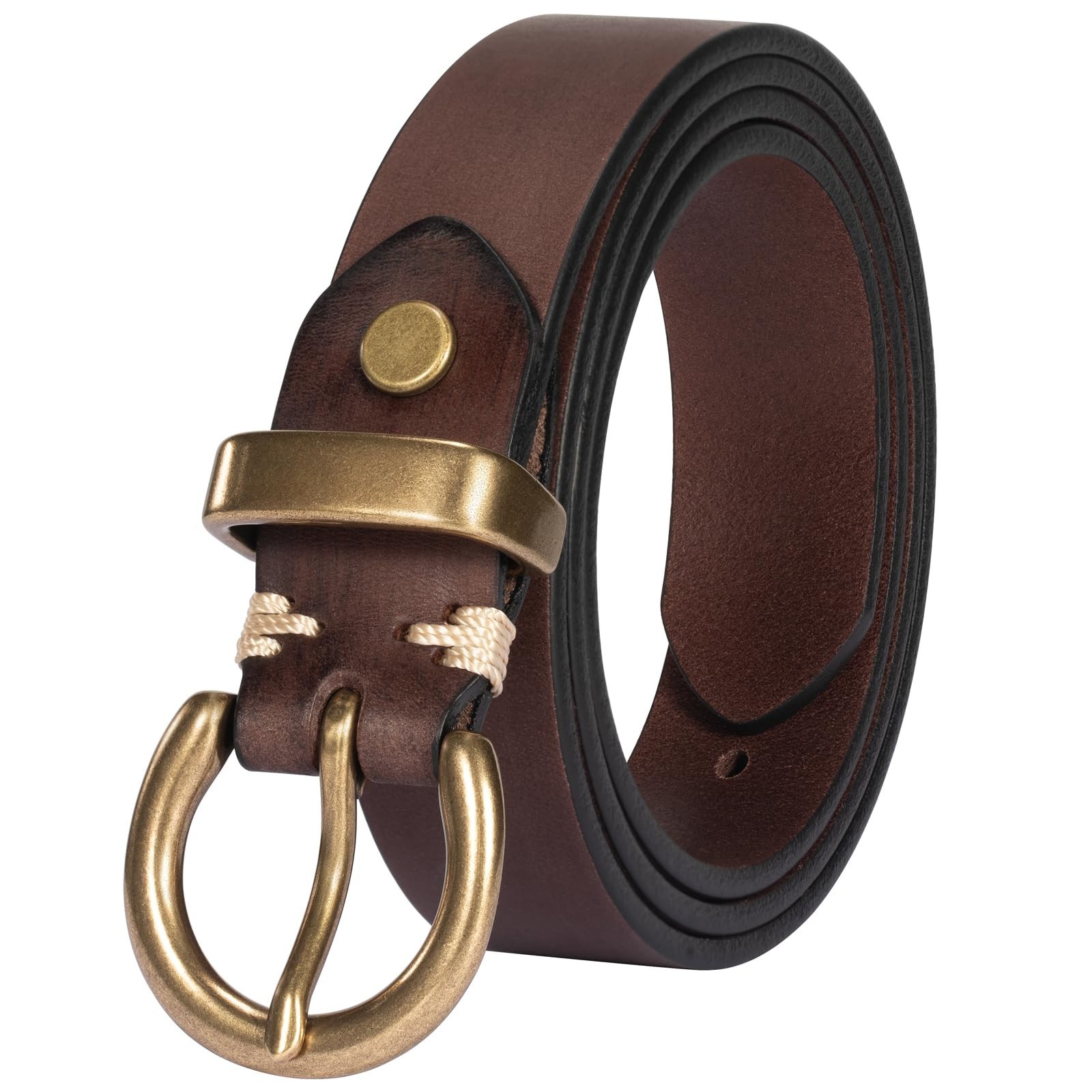 Genuine Leather Women\'s Belt with Solid Brass Buckle - Stylish & Durable Accesso