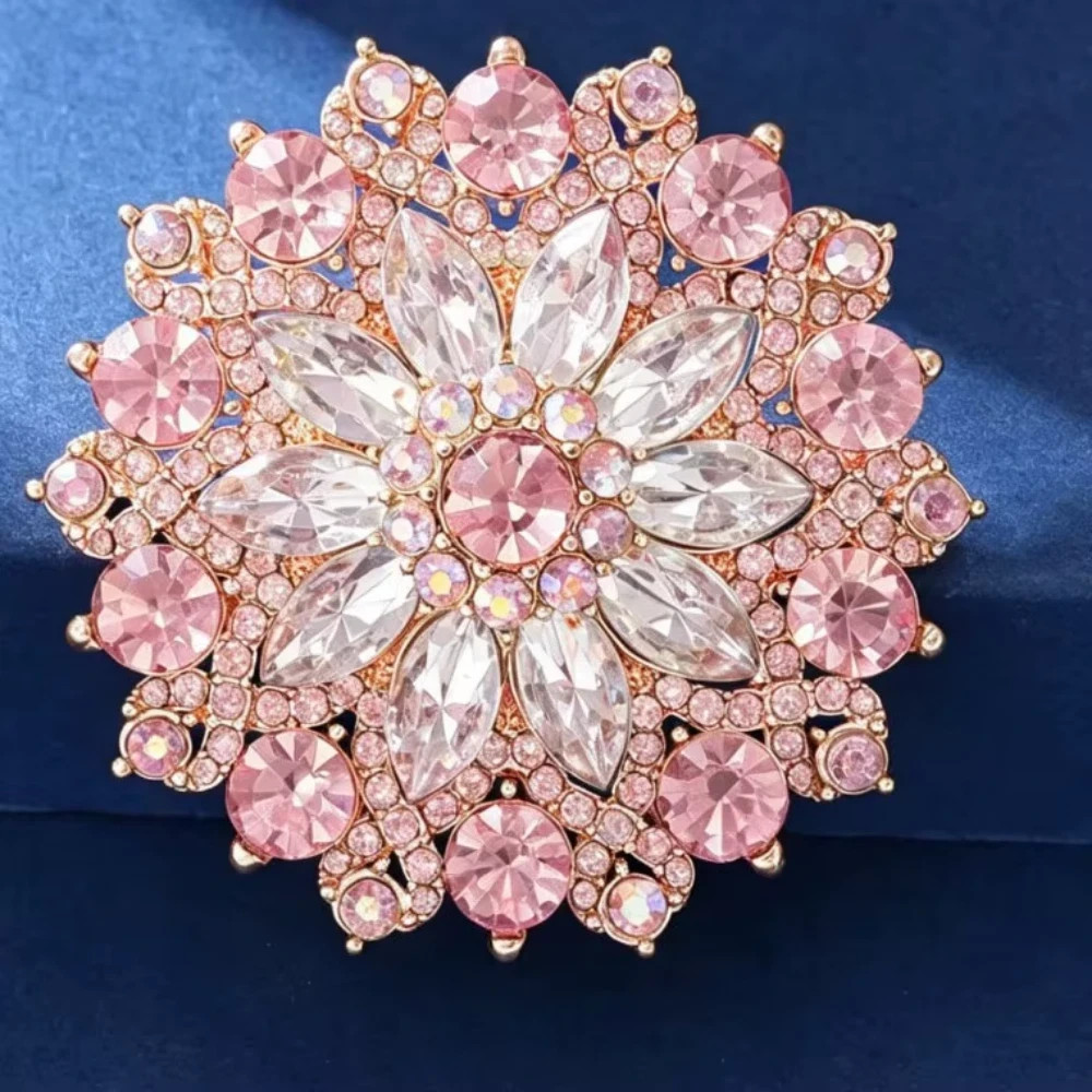 Vintage Pink Crystal Flower Brooch Pin Gold Rhinestone Statement Jewelry Gift Vintage Pink Crystal Flower Brooch Pin Gold Rhinestone Statement Jewelry Gift