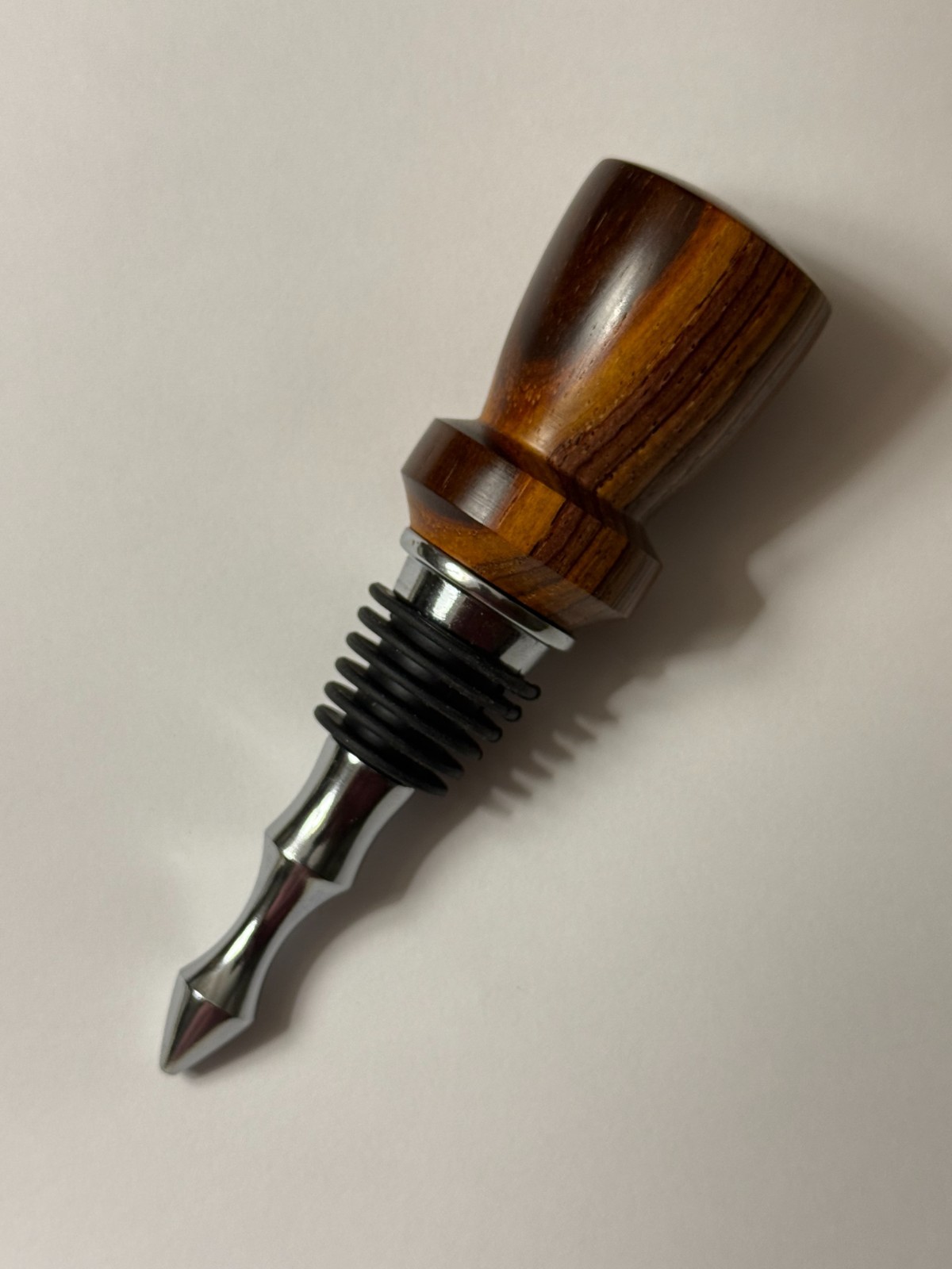 Handcrafted Cocobolo Wine Bottle Stopper Chrome Tip Bar Gift Wedding Gift