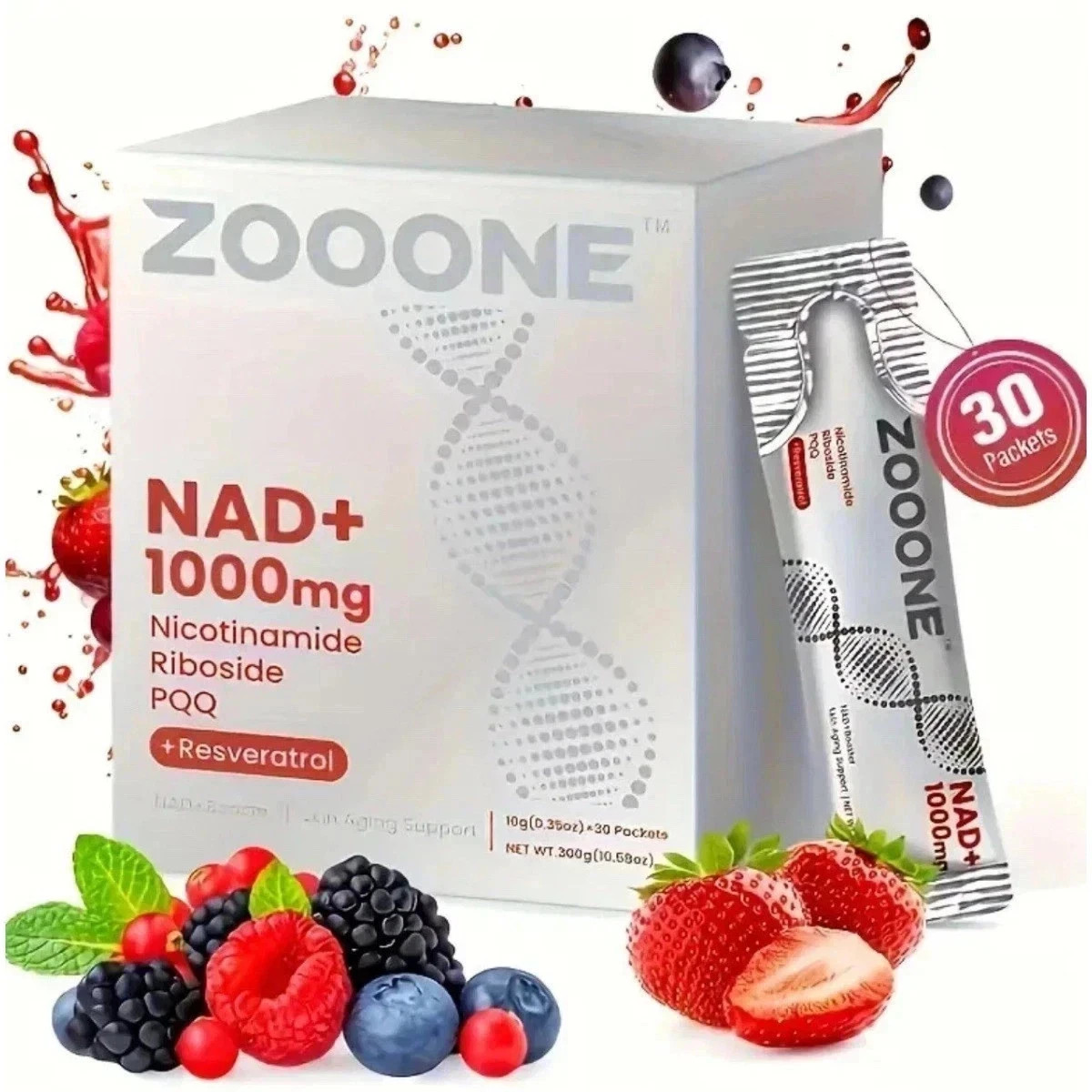 NR1000 NAD+ Berry Drink Mix–ZOOONE, Skin Aging & Anti-Aging Support,30 Servings