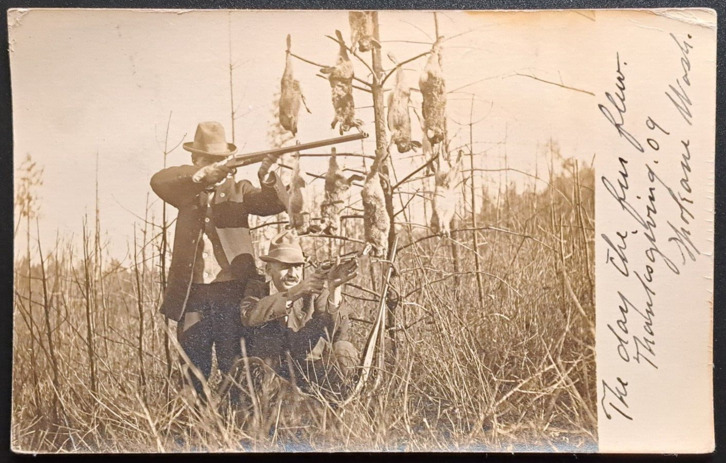 1909 Spokane WA Real Photo Postcard Hunters with Rabbits Thanksgiving Hunt