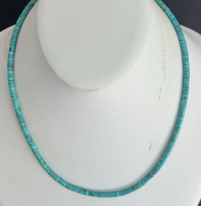 Santo Domingo 4mm Turquoise Heishi Sterling Necklace 19.5\ Santo Domingo 4mm Turquoise Heishi Sterling Necklace 19.5\