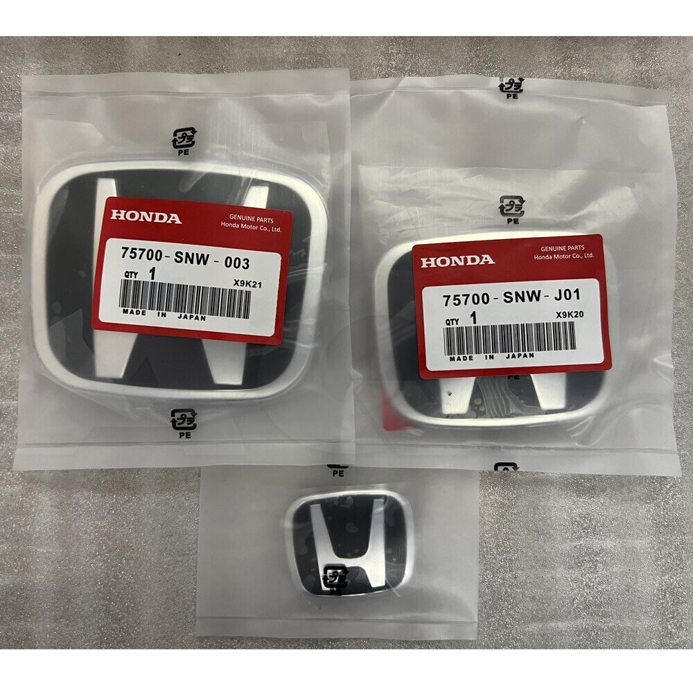For Civic 2006-2015 3pcs JDM Black Grille Rear Embelm Steering Wheel Badge Fit