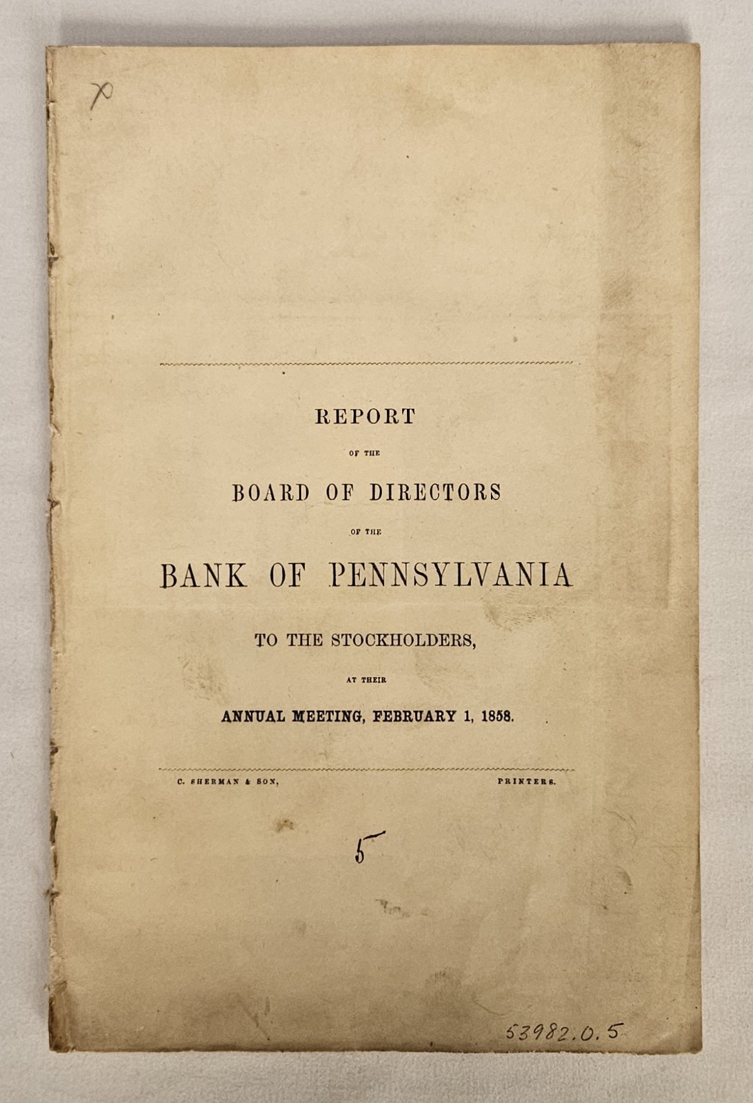 1858 Bank of Pennsylvania Panic of 1857 Report + Tanner Engraved Bank Check