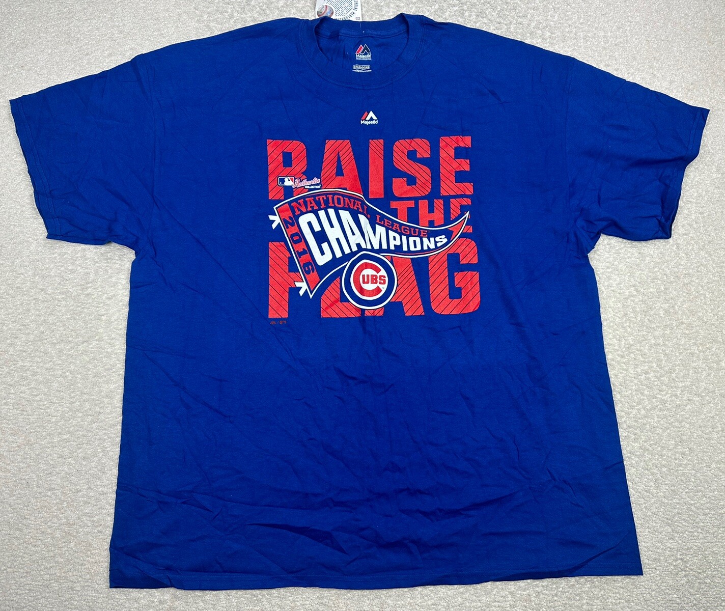 Majestic Chicago Cubs MLB Baseball  Logo T Shirt Size 2XL 2016 Champions Blue