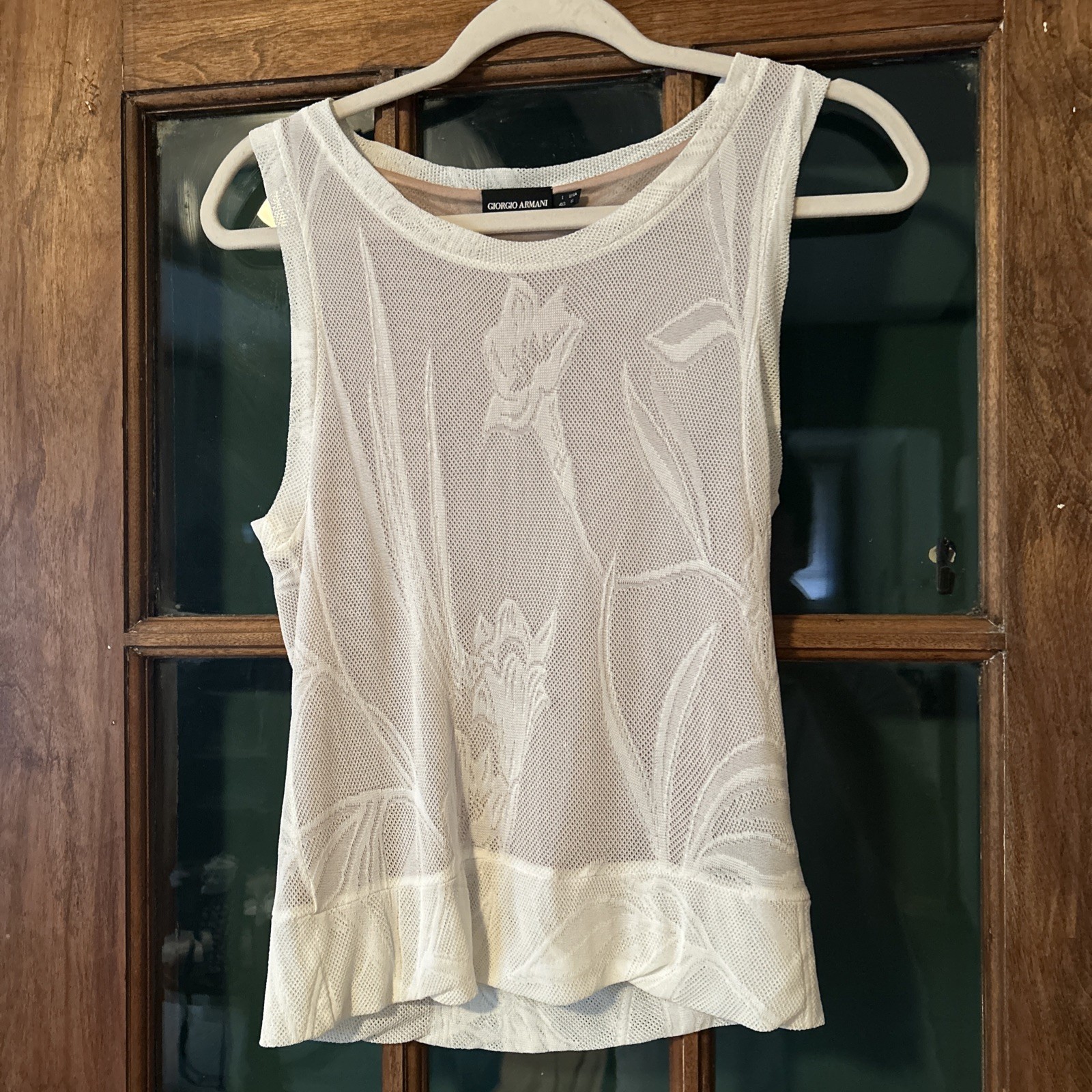 Vintage GIORGIO ARMANI Y2K FLORAL Ivory Sleeveless Light Knit Top EU 40 US Small