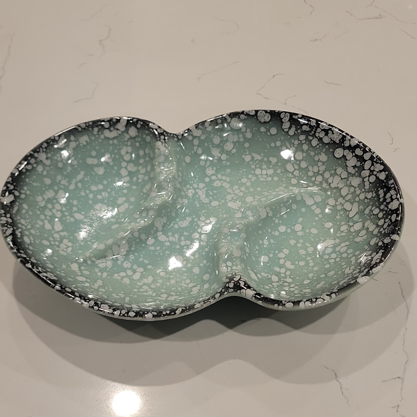 Vintage Mid Century Ceramic Ashtray USA 1025 Turquoise Splatter Glaze MCM Atomic