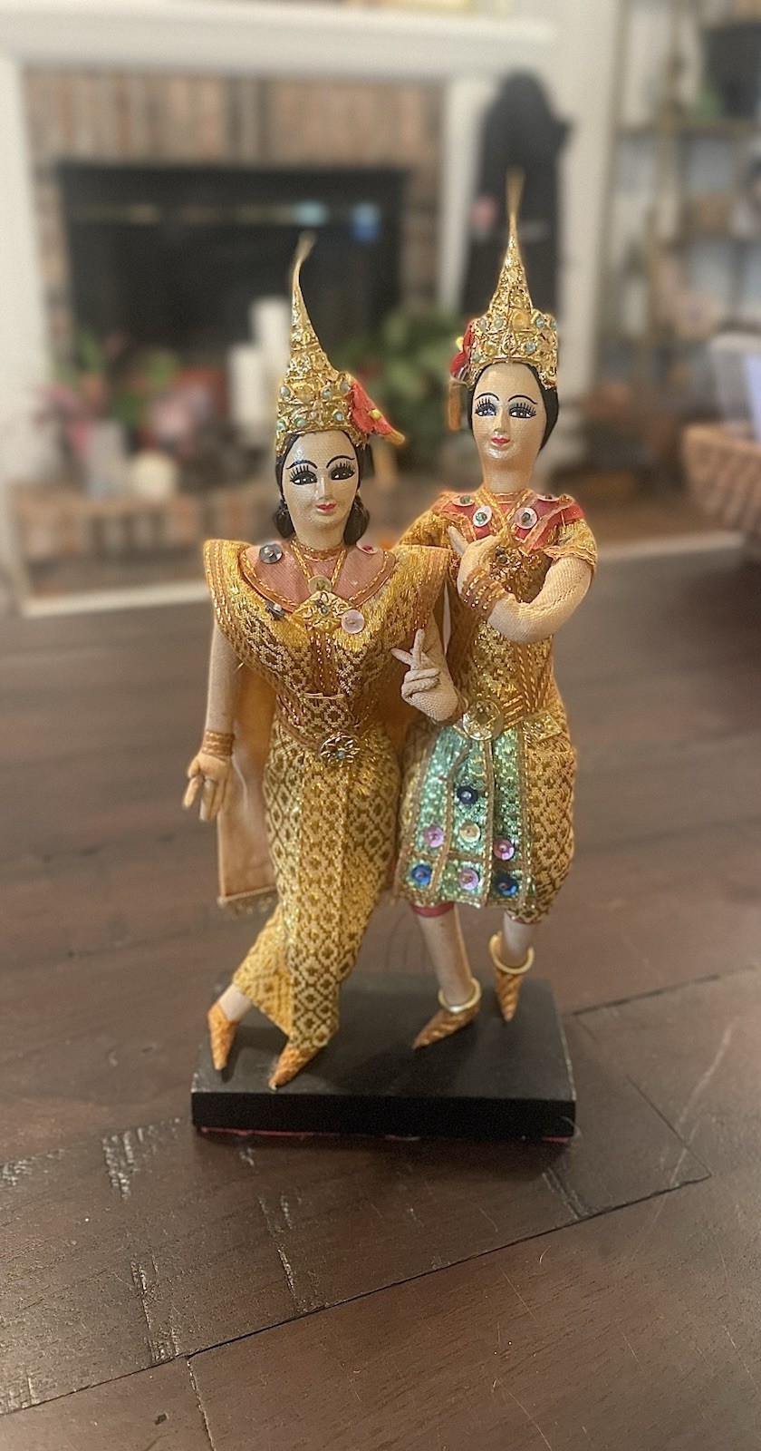 Vintage Thai Dancing Dolls Pair Traditional Khon Lakhon Costume 1960s Vintage Thai Dancing Dolls Pair Traditional Khon Lakhon Costume 1960s