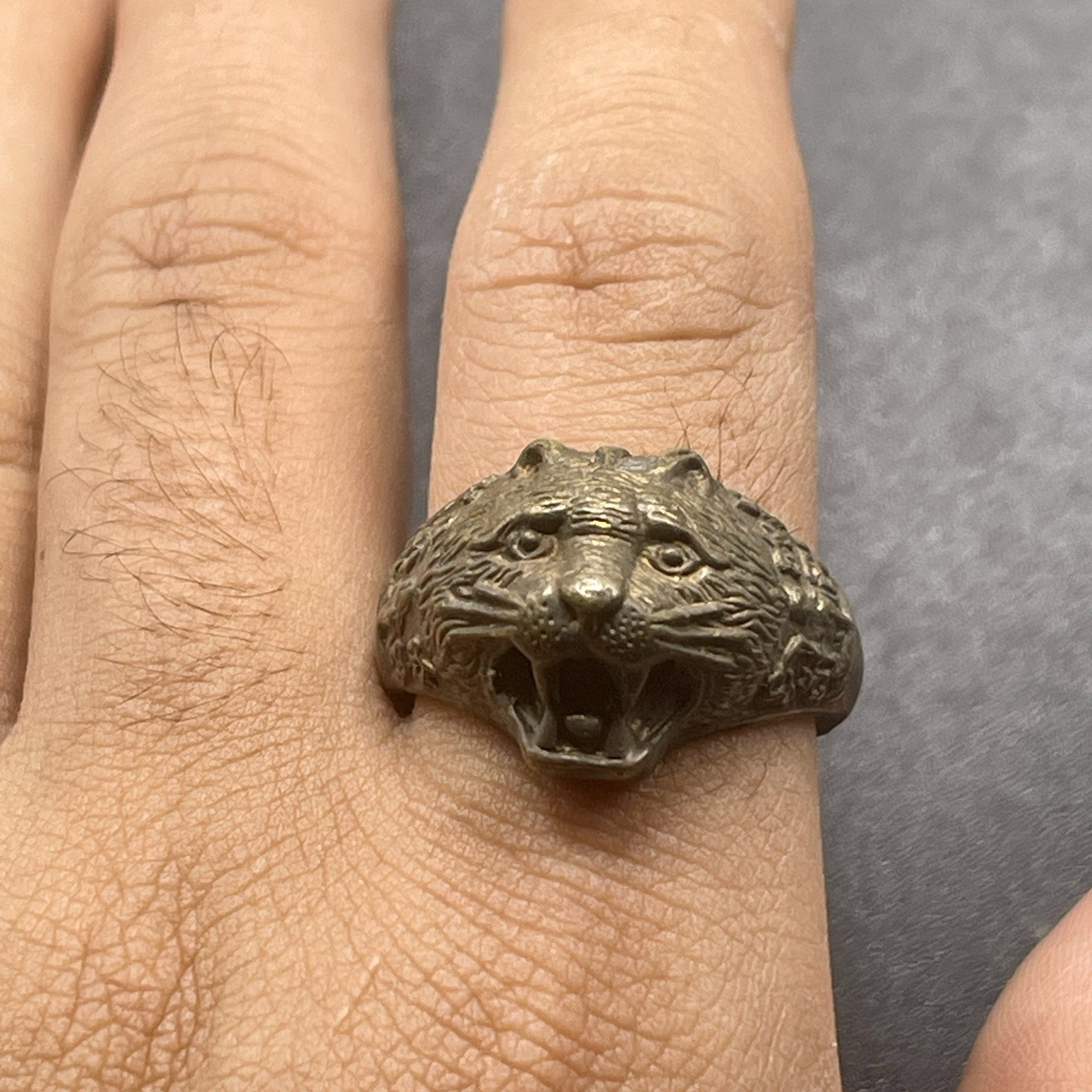 Unique Ancient Roman Bronze Tiger As Bezel Ring