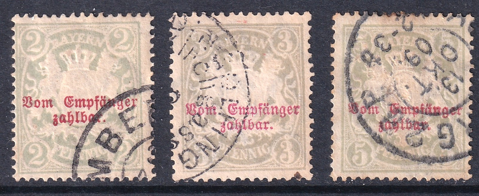 Germany - Bavaria 1889-96 fine used Postage Dues - close spaced horiz. wave wmk