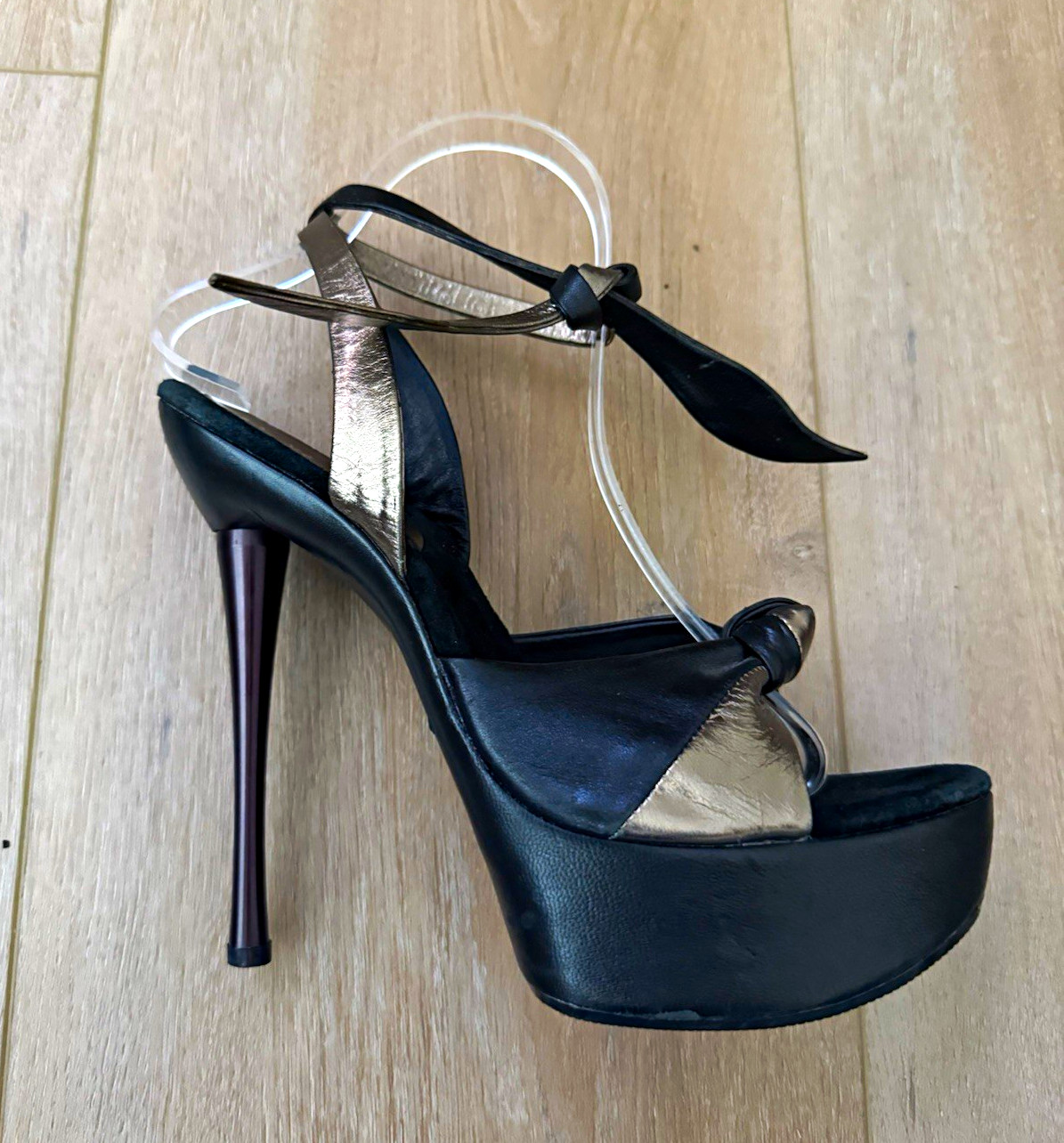 Vintage 70s Fred Slatten for Oliver Black Metallic Stiletto Platform Sandals 8 Vintage 70s Fred Slatten for Oliver Black Metallic Stiletto Platform Sandals 8