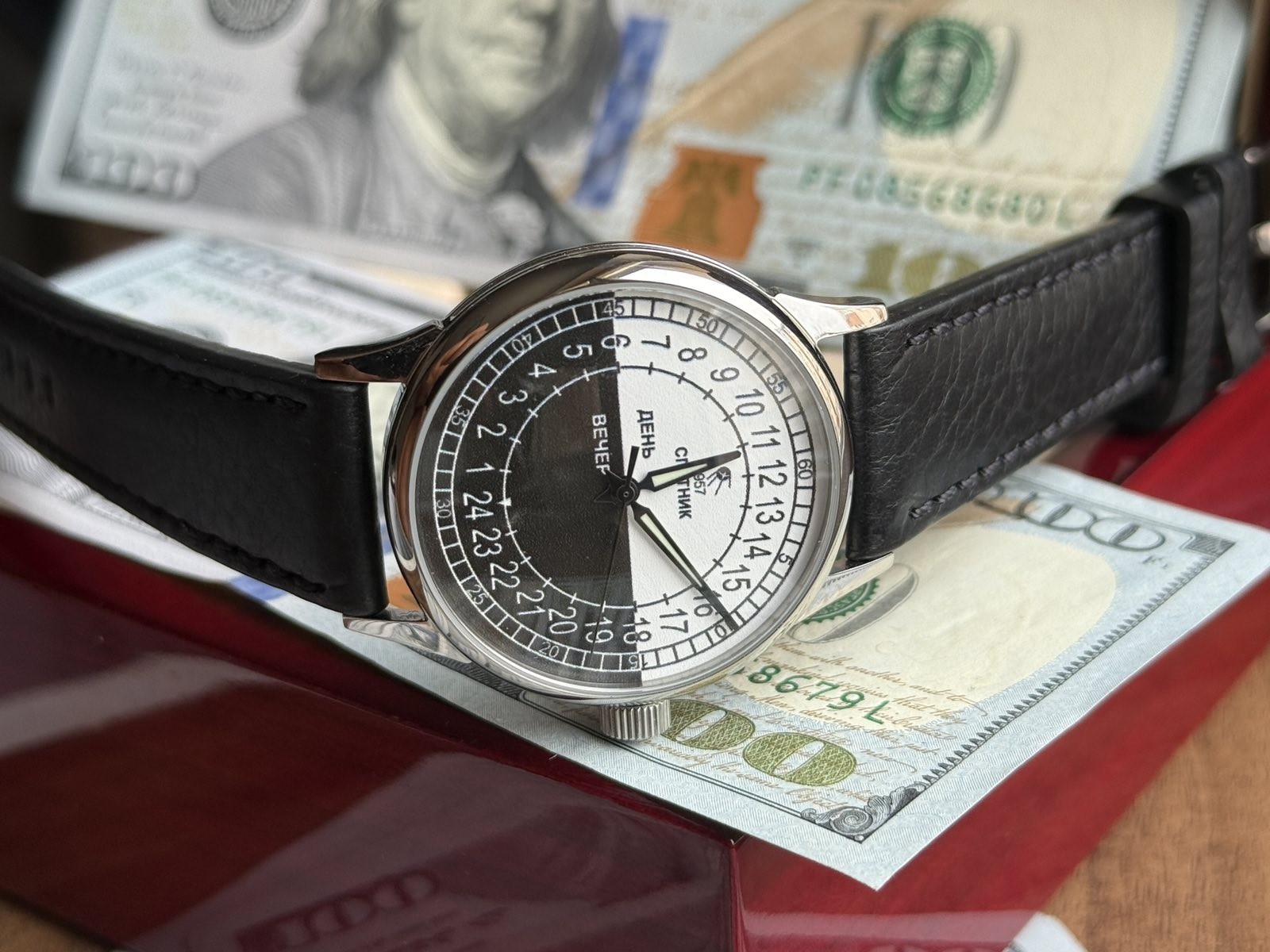 Watch 24h Mechanical Sputnik Russian Day Night Men Soviet Rare USSR Raketa Wrist