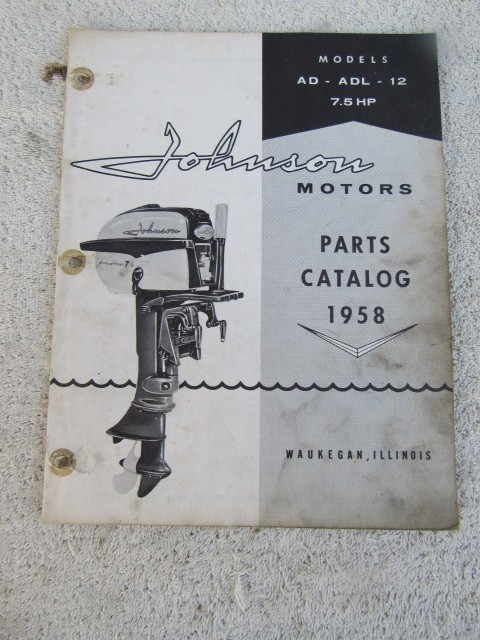 Johnson antique outboard motor ORIGINAL factory parts list 1958 7.5hp AD-12  ADL