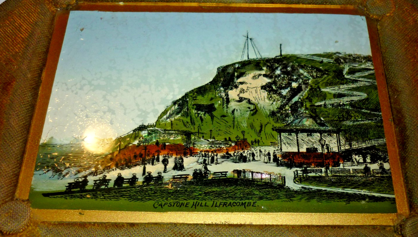 England Ilfracombe Capstone Hill Antique Reverse Glass Painting Wall Hanging 4x6 England Ilfracombe Capstone Hill Antique Reverse Glass Painting Wall Hanging 4x6