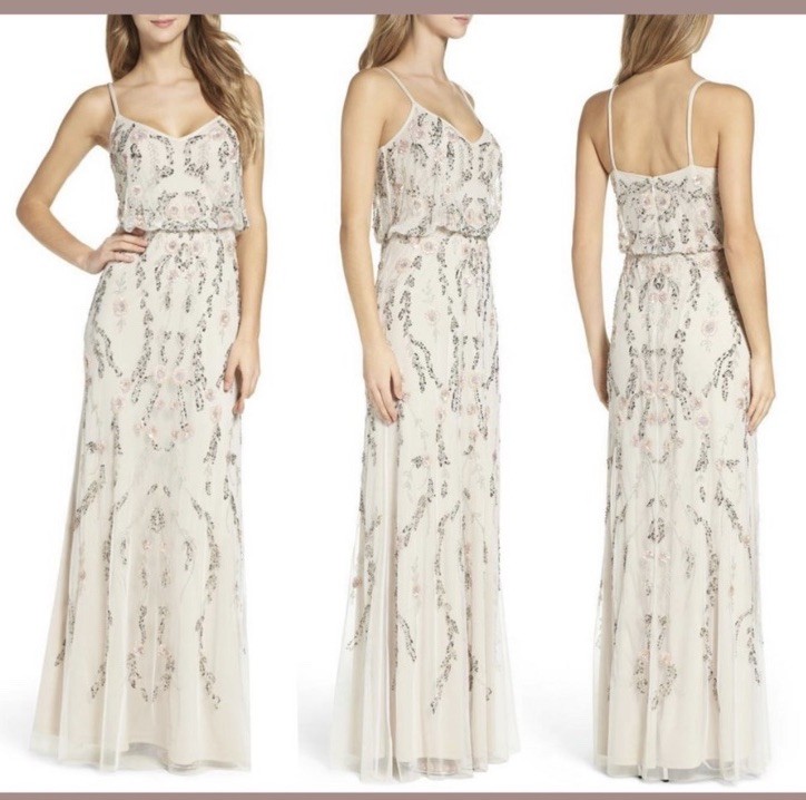 NWT Adrianna Papell Beaded Blouson Full Length Dress Size 4 Holiday Party Bridal