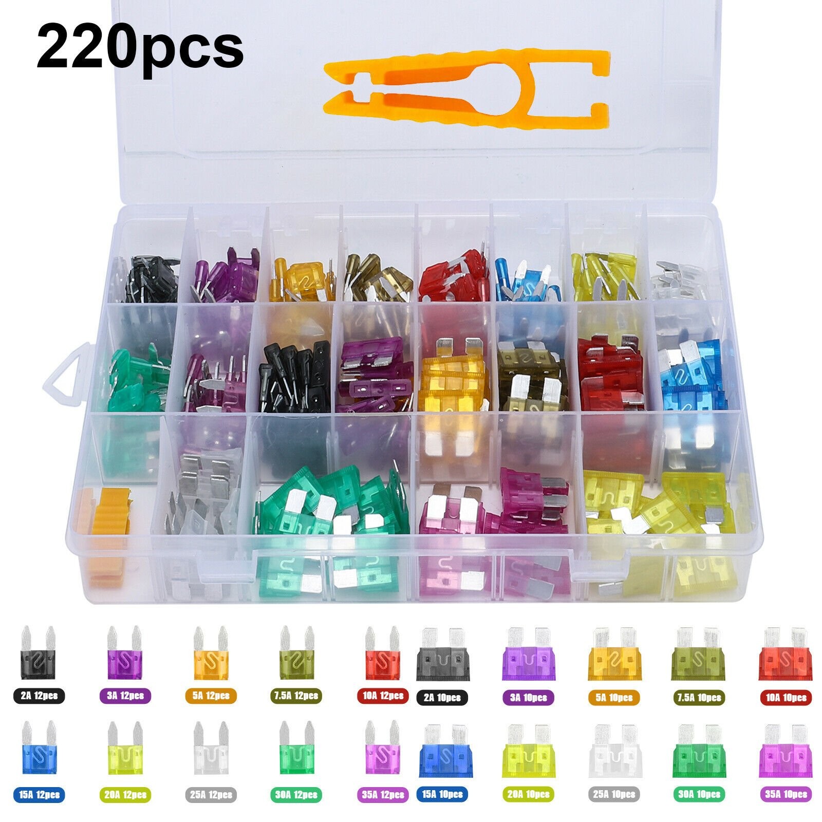 220pcs Car Truck Auto Blade Fuse Automobile Assortment Kit Box Set for Vehicles