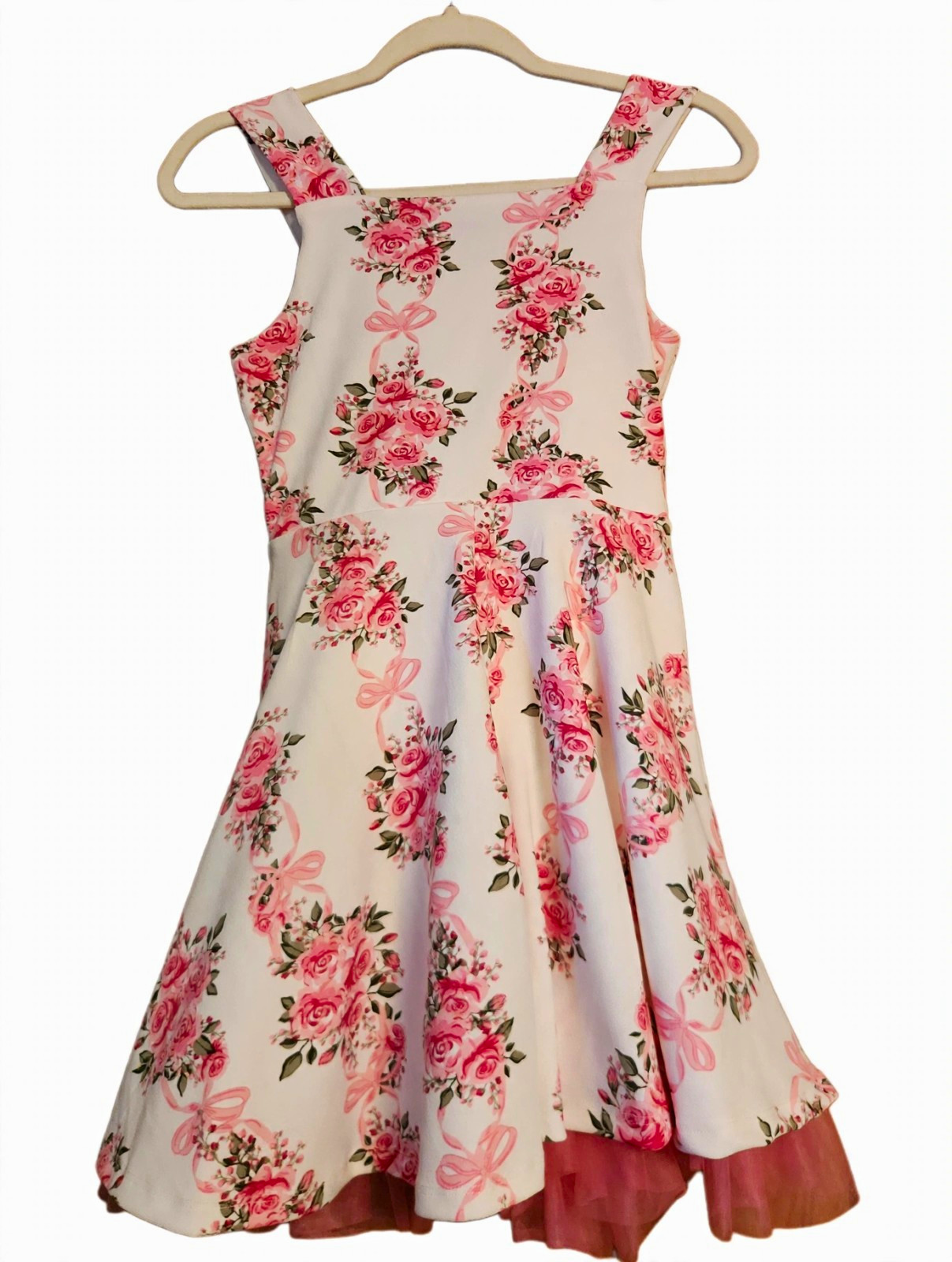 Justice Girls 12 Fit & Flare Floral Bow Sleeveless Square Neck Knee Dress