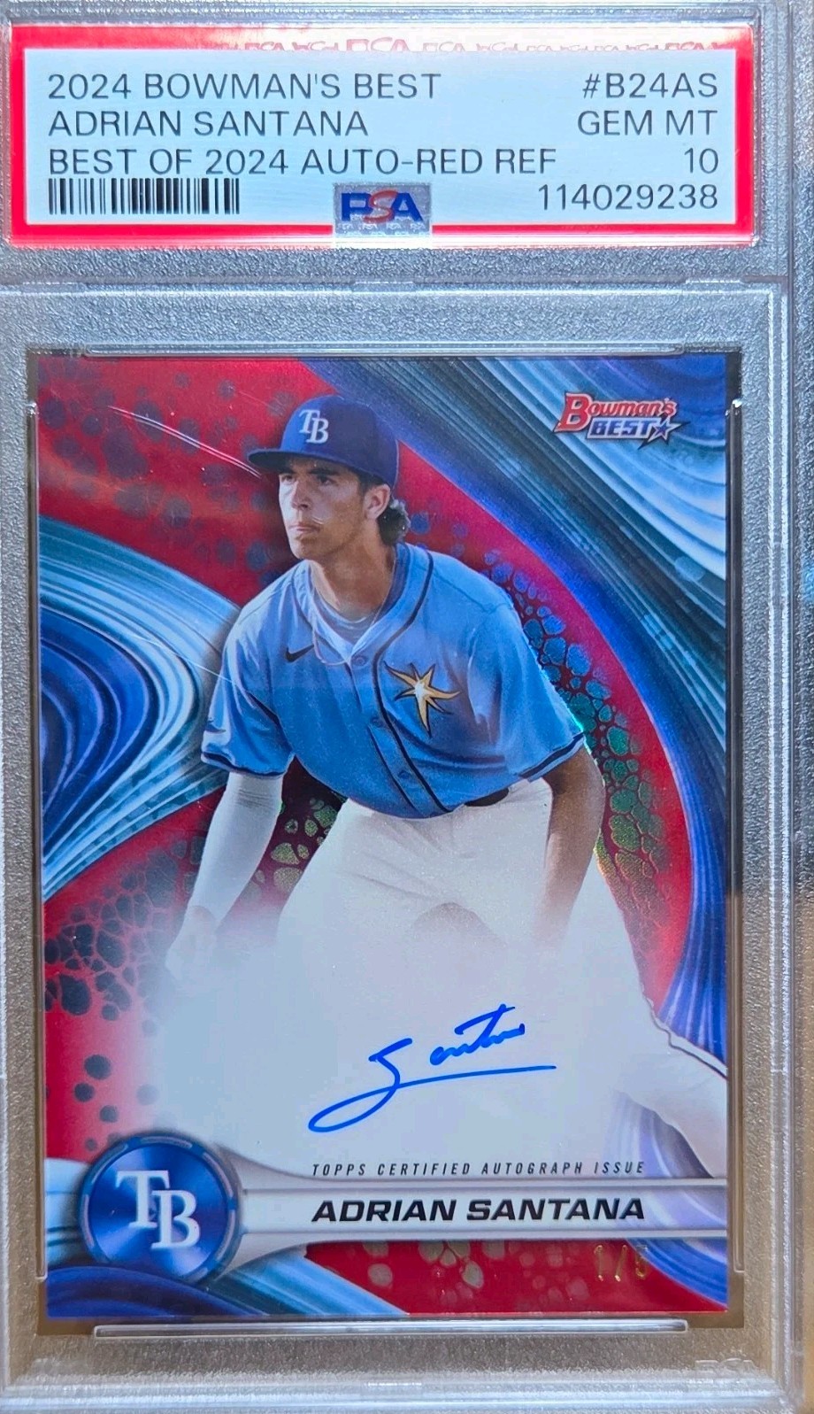 Topps 2024 Bowman's Best Adrian Santana Rays RC Auto Red Refractor /5 #B24-AS