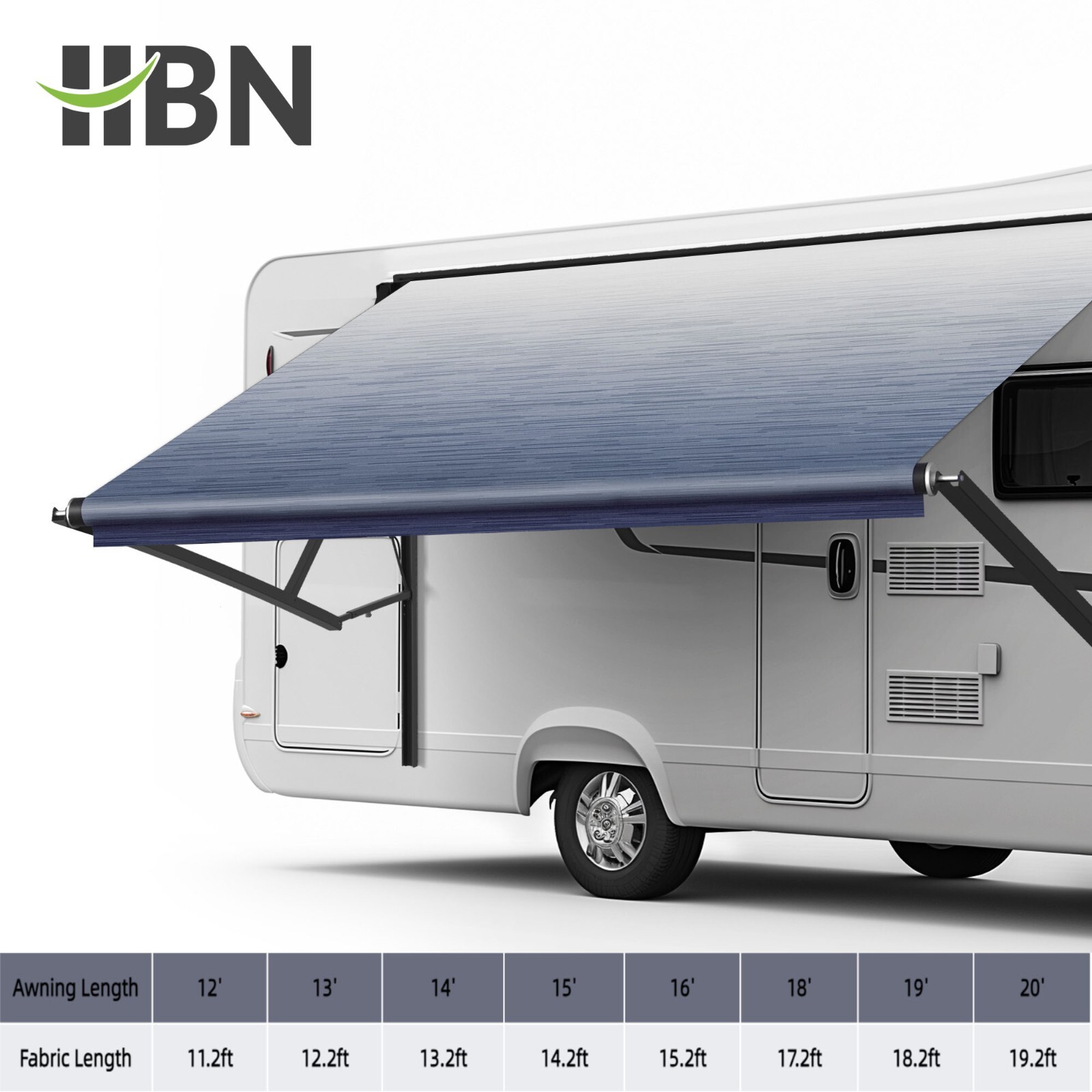 HBN RV Awning Replacement Fabric 12'-20' ft RV Camper Trailer Vinyl Fabric Blue HBN RV Awning Replacement Fabric 12'-20' ft RV Camper Trailer Vinyl Fabric Blue