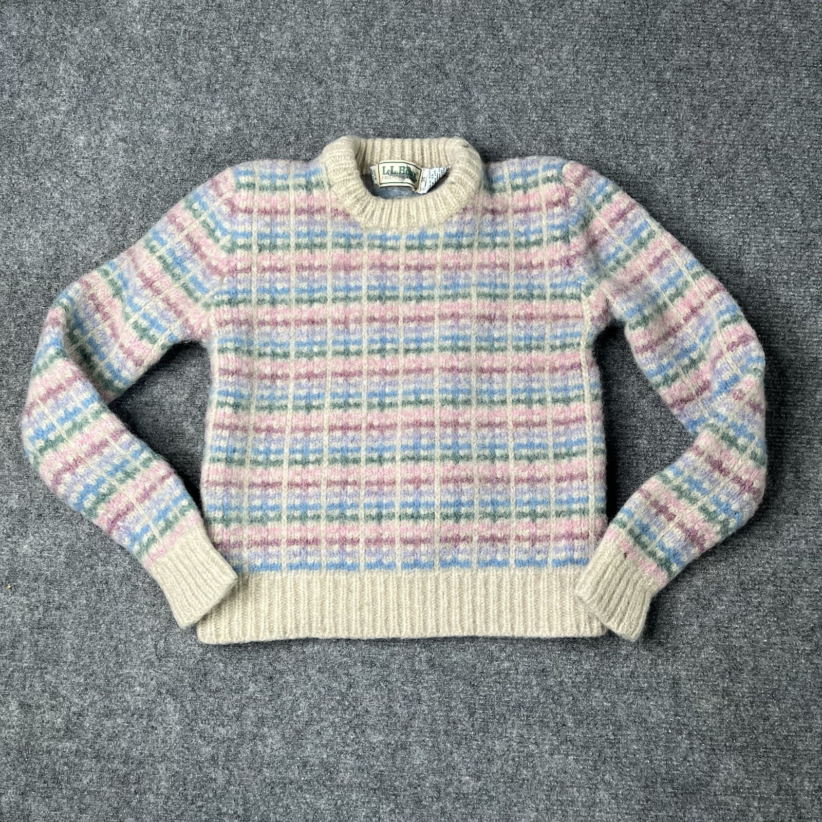 Vtg LL Bean Wool Sweater Youth 36 Geometric Chunky Knot Pull Over