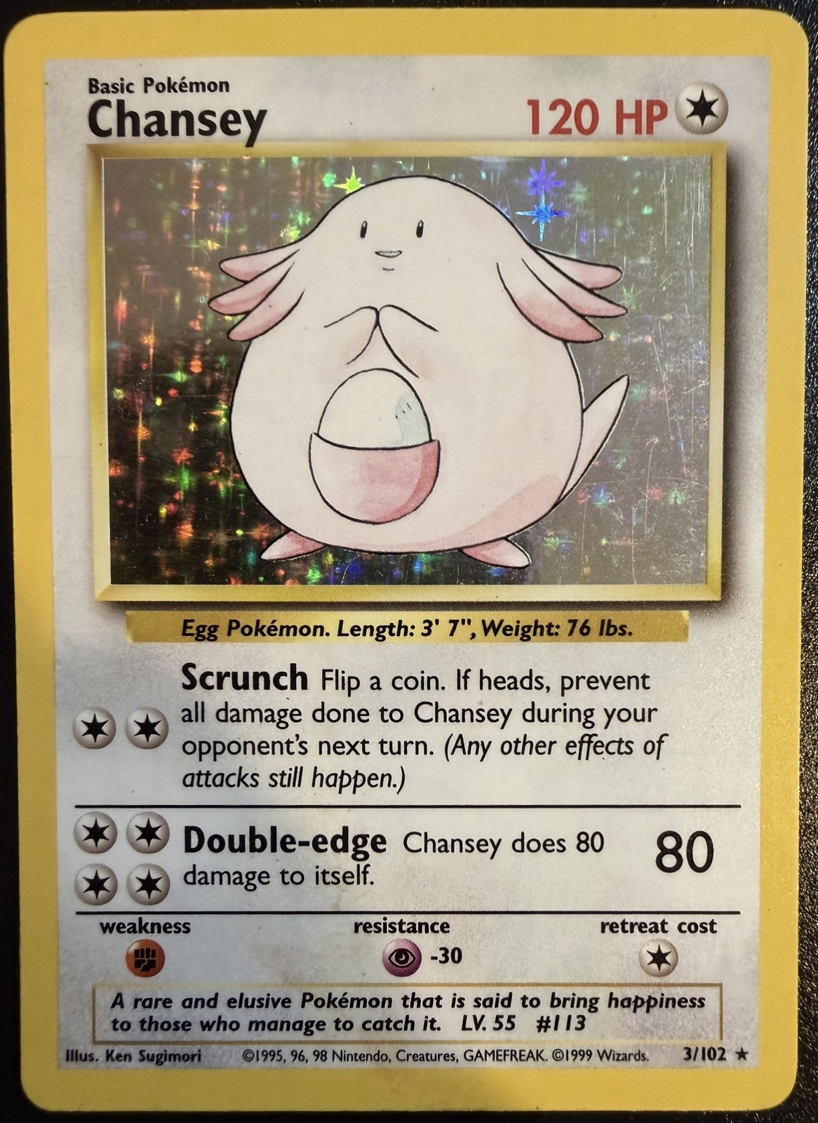 Chansey (3/102) HOLO Rare Base Set Unlimited Pokemon TCG WOTC MP Chansey (3/102) HOLO Rare Base Set Unlimited Pokemon TCG WOTC MP