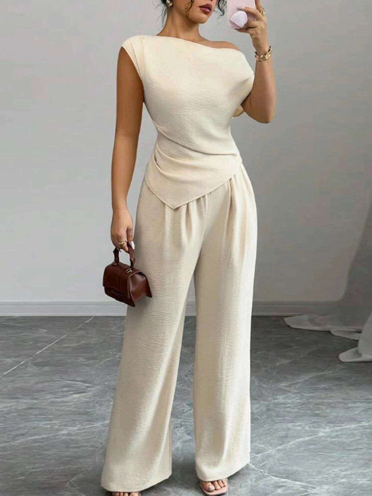 Elegant 2-Piece Set Asymmetric Top Wide Leg Pants Casual Vacation