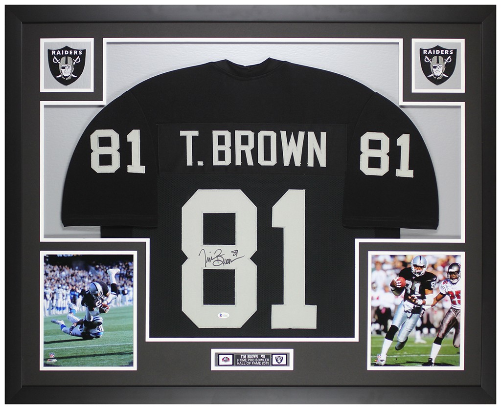 Tim Brown Autographed and Framed Black Raiders Jersey Auto Beckett COA