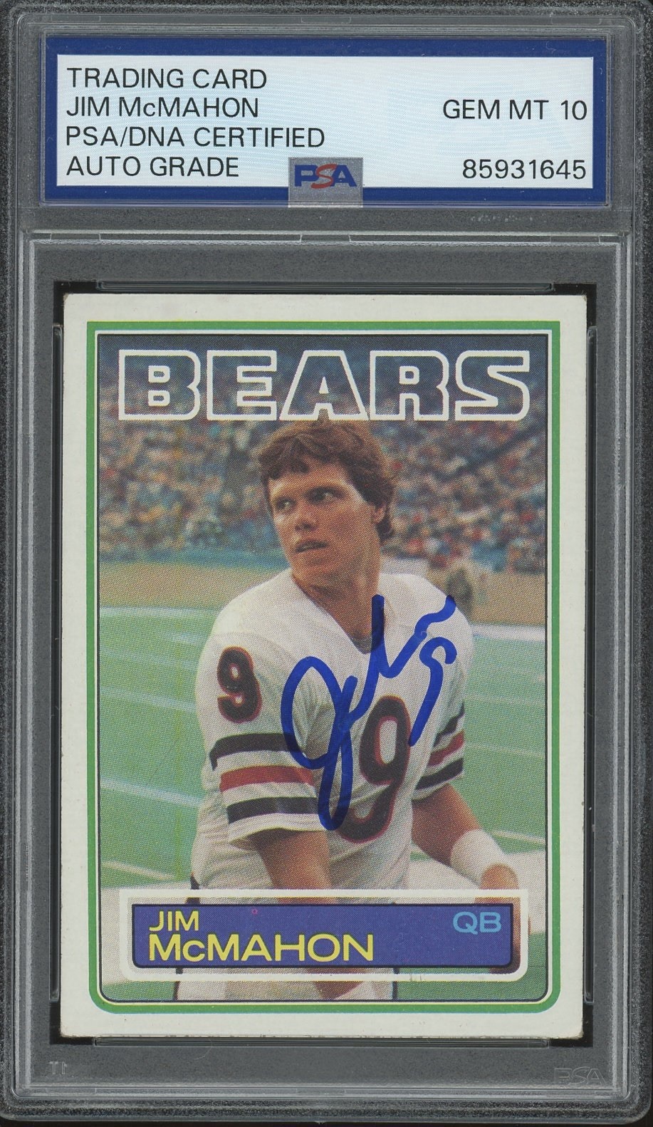 1983 Topps NFL #33 Jim McMahon Signed Rookie Card PSA AUTO 10 RC CHICAGO BEARS 1983 Topps NFL #33 Jim McMahon Signed Rookie Card PSA AUTO 10 RC CHICAGO BEARS