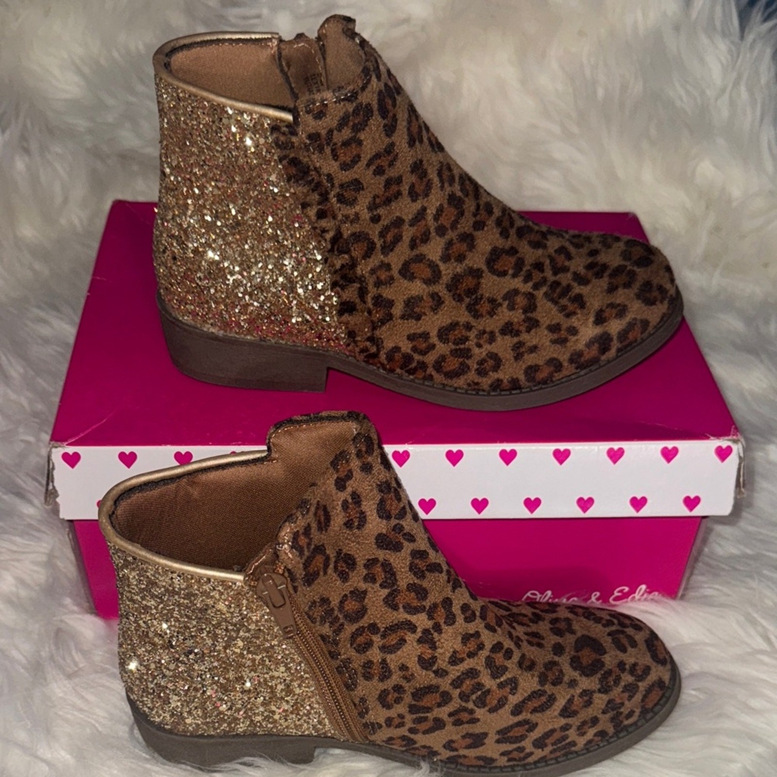 Leopard Print and Gold Glitter Kids Boots Leopard Print and Gold Glitter Kids Boots