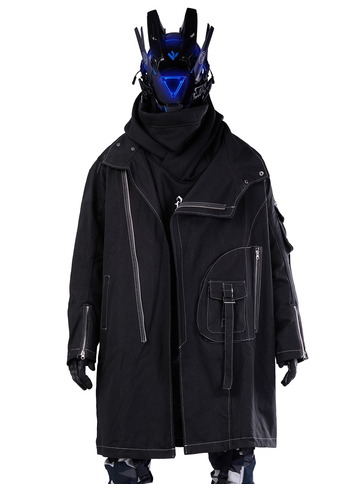 Niepce Men's Techwear Long Black Utility Jacket Cyberpunk Long Windbreaker