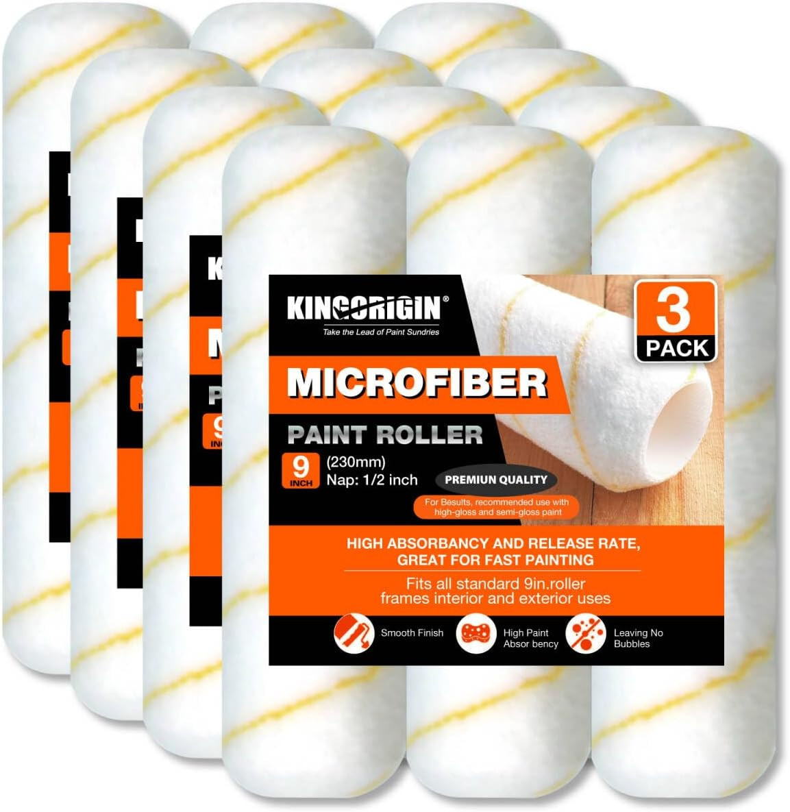 King Origin 9 Inch Microfiber Paint Roller Covers, 1/2\